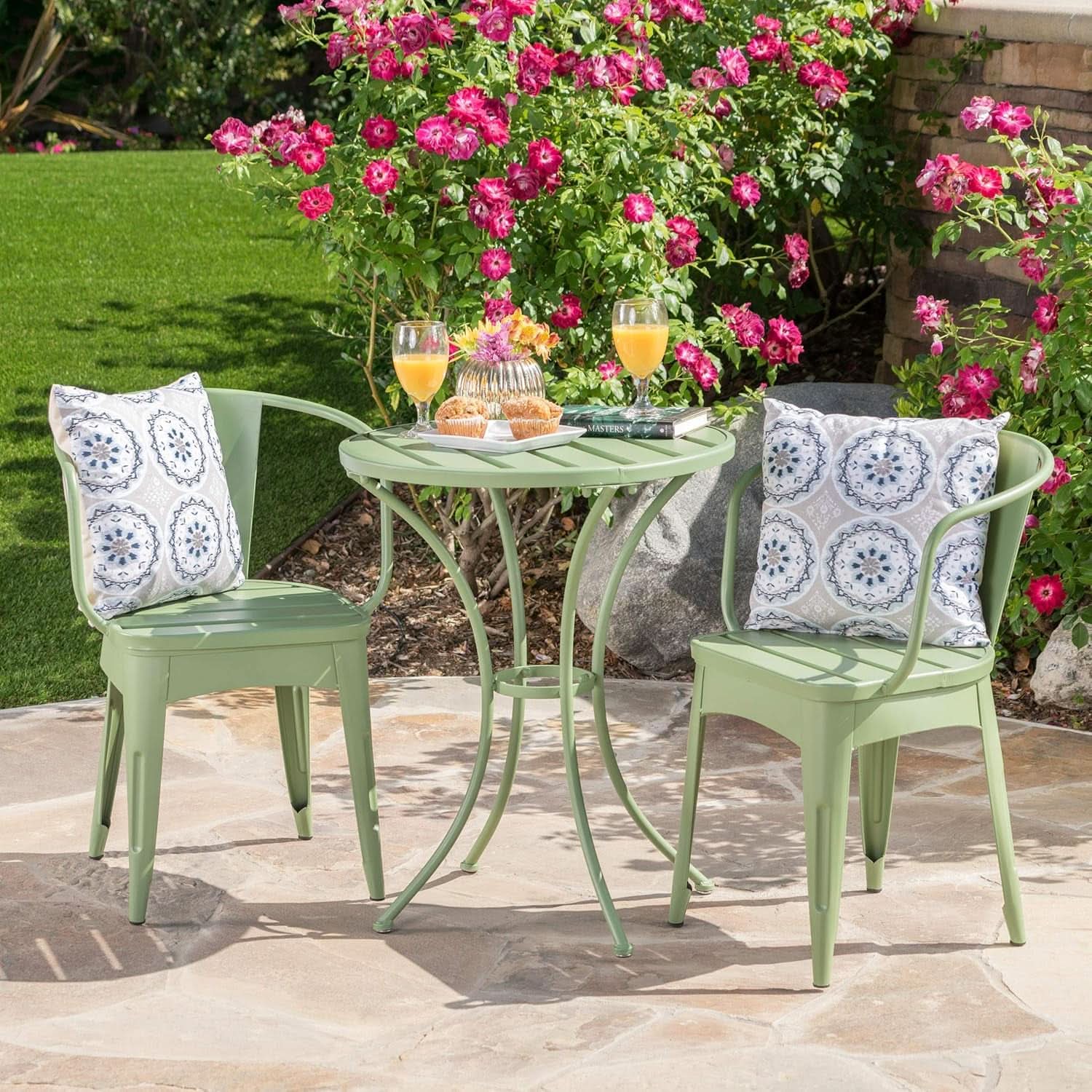 Outdoor Bistro Set in Matte Green