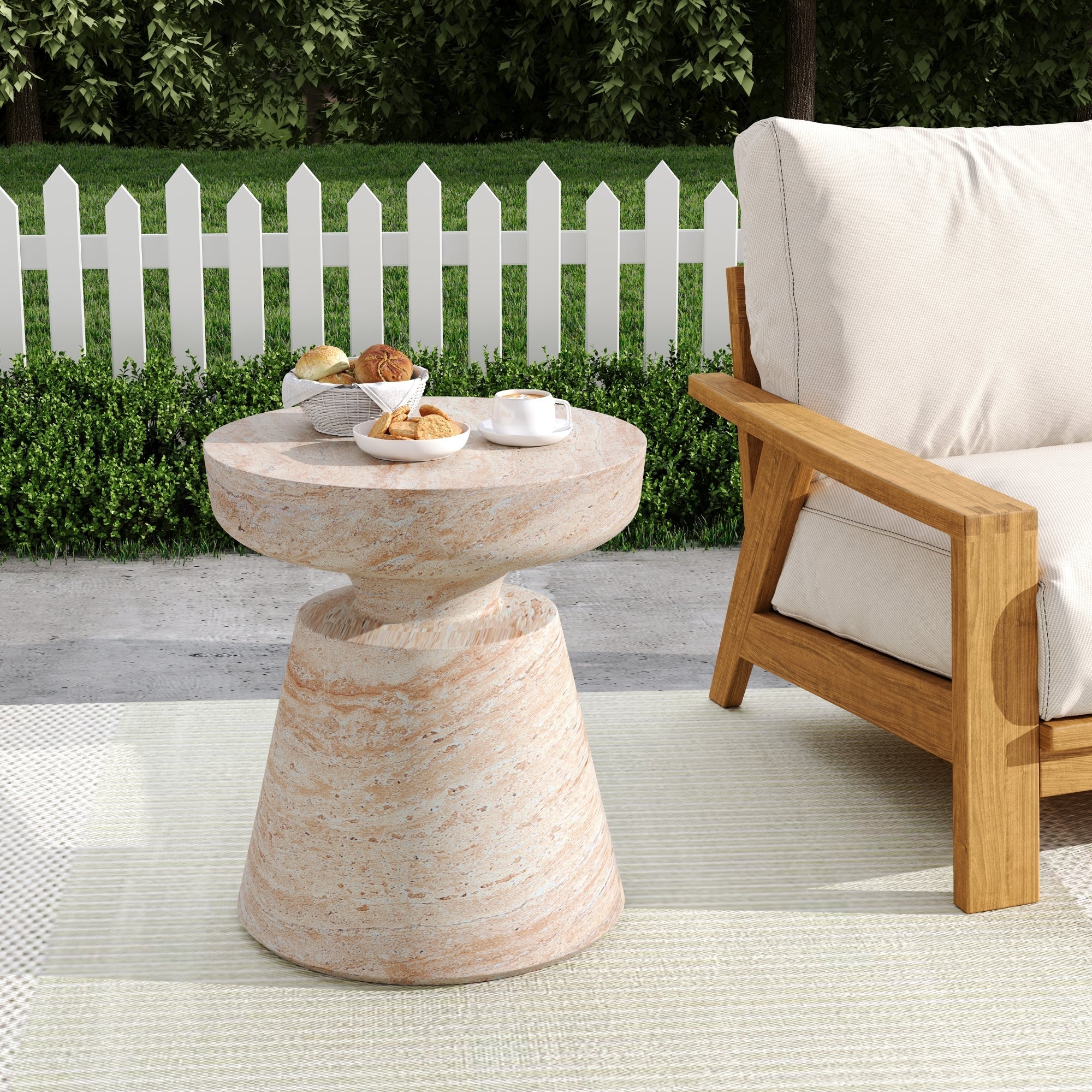 Outdoor/Indoor Lightweight Concrete Side Table in Travertine Finish