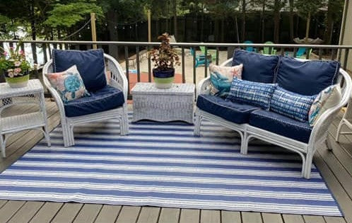 Vertical Stripe Blue & White Outdoor Mat