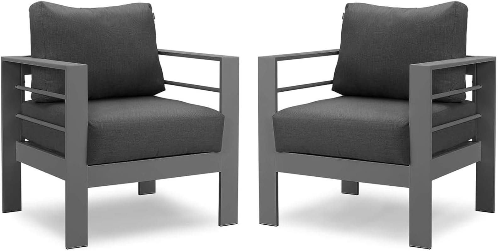 Weather Resistant Metal Armchair Set with Cushions - Dark Gray