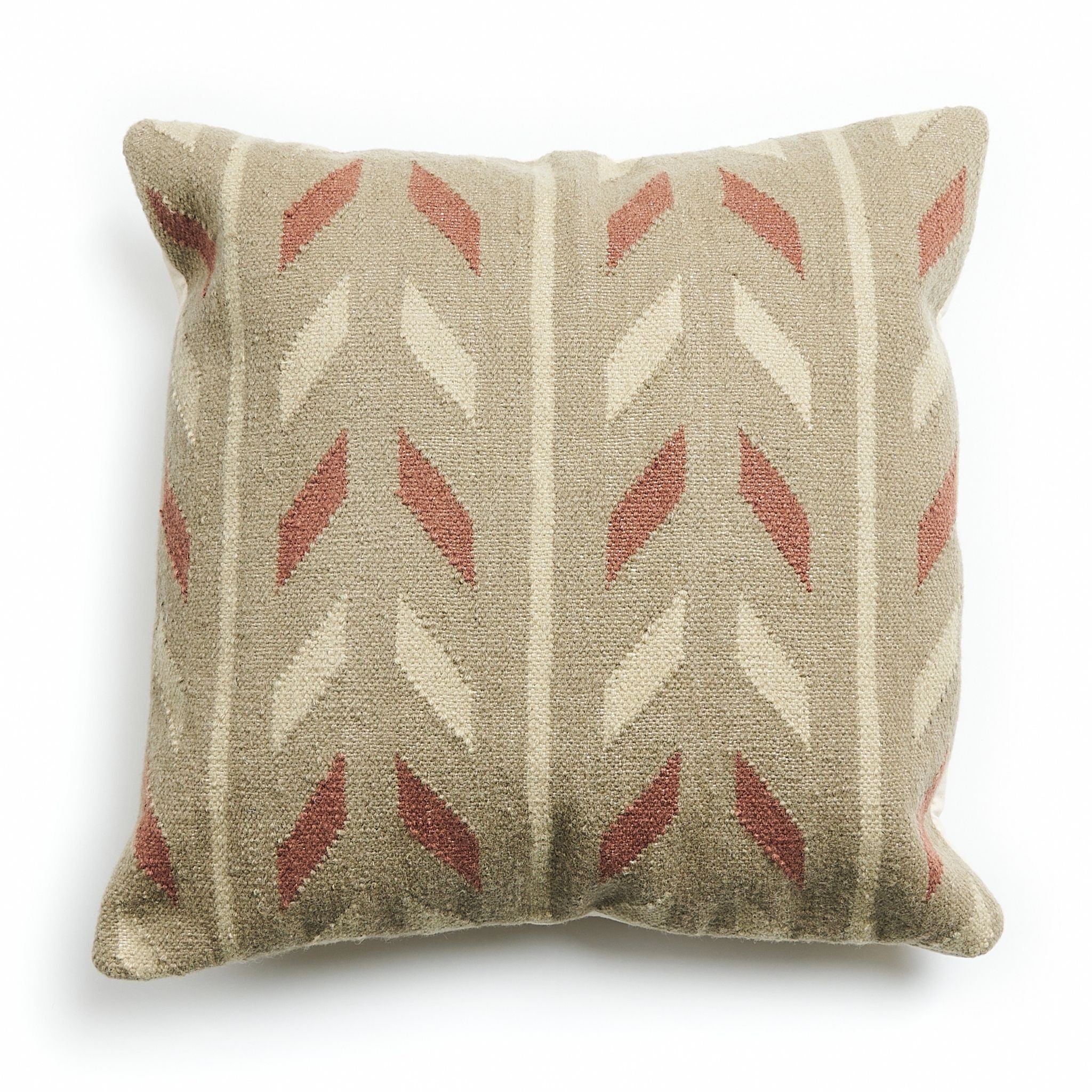 Ero Green Brown Geometric Pattern Hand-woven Jute Cotton Large Pillow