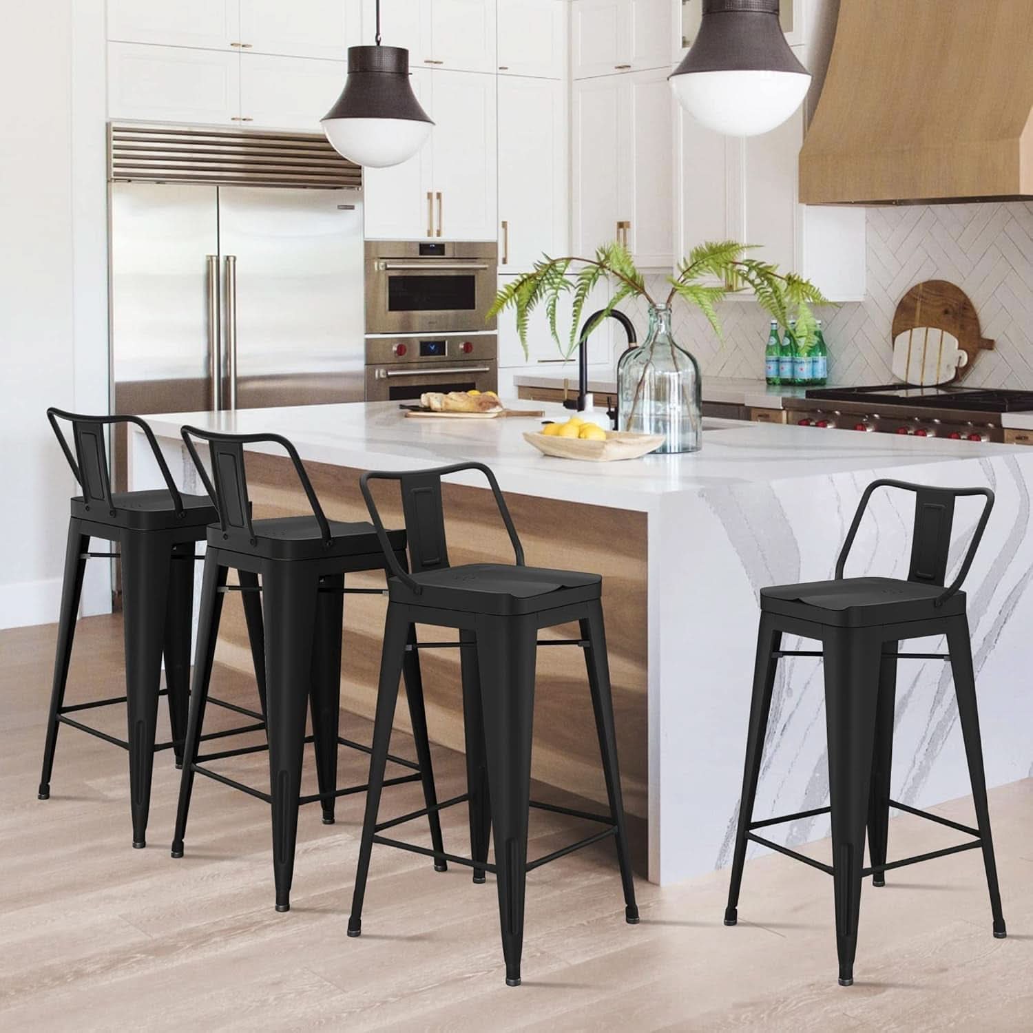 Set of 4 Indoor/Outdoor Black Industrial Metal Bar Stools - Weather Resistant