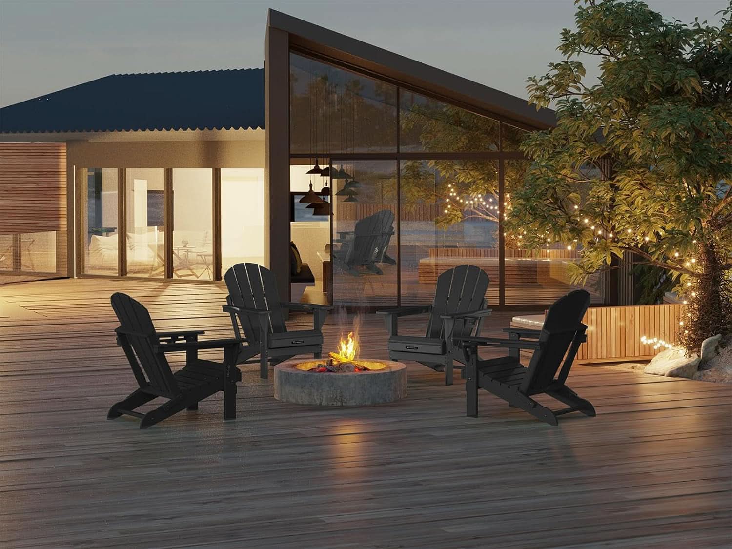 Folding Weather Resistant Adirondack Chairs - Black