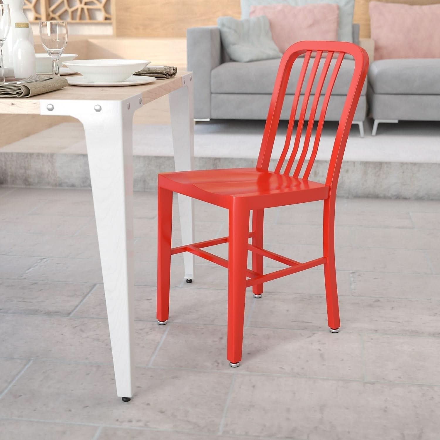Commercial Grade Red Metal Indoor/Outdoor Dining Chair
