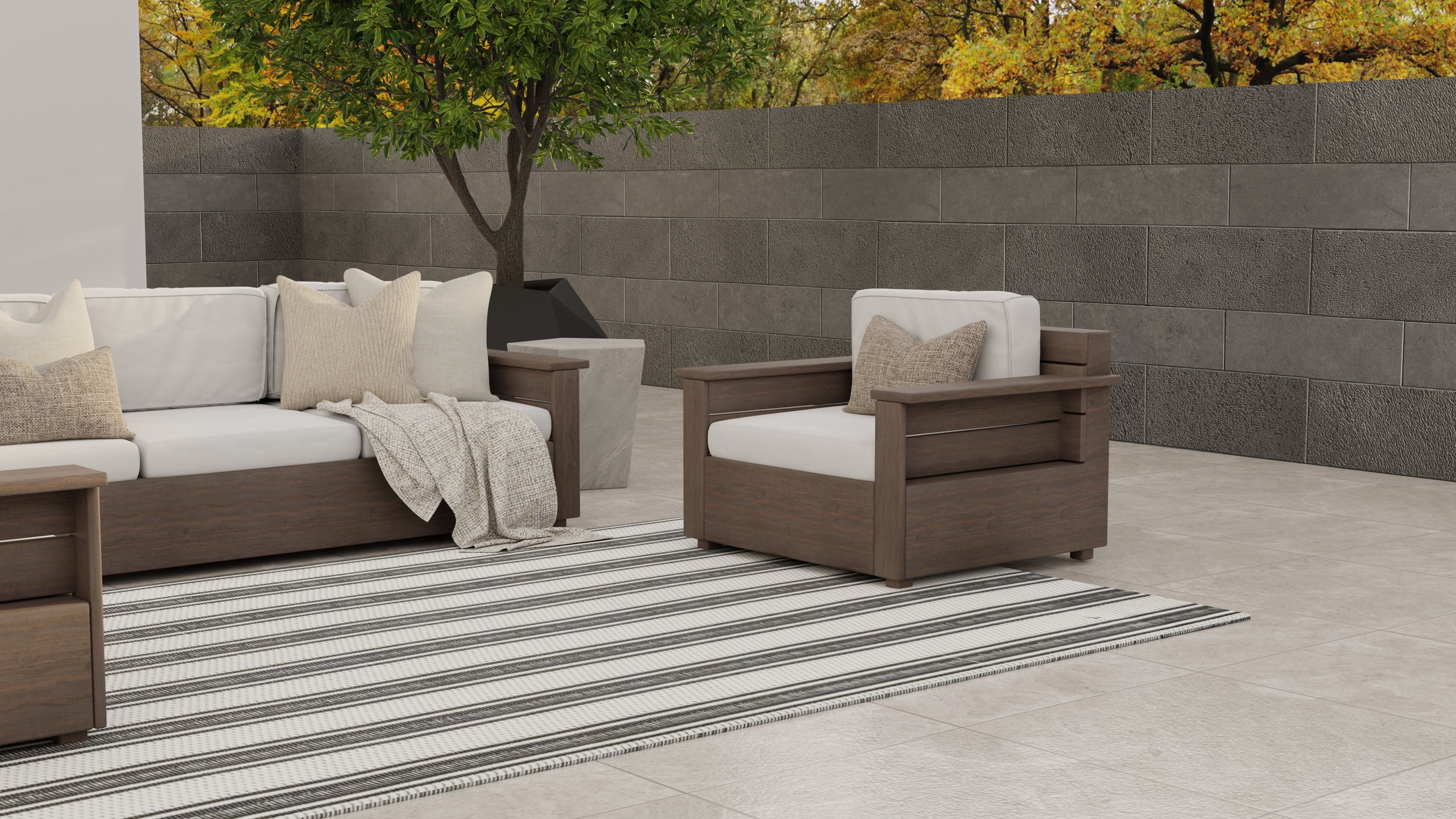 Vertical Stripe Black & Grey Outdoor Mat