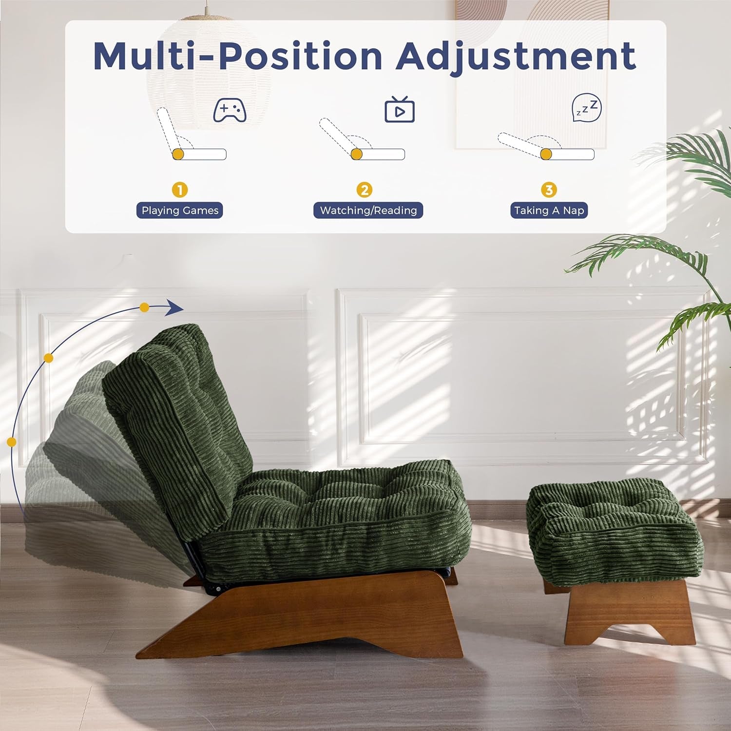 Adjustable Accent Chair With Ottoman in Green