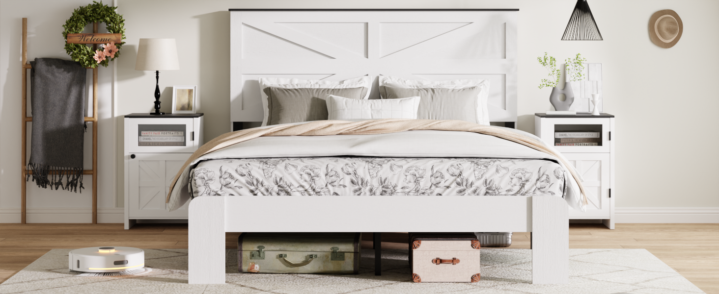 Wood Platform Bed Frame in White - King