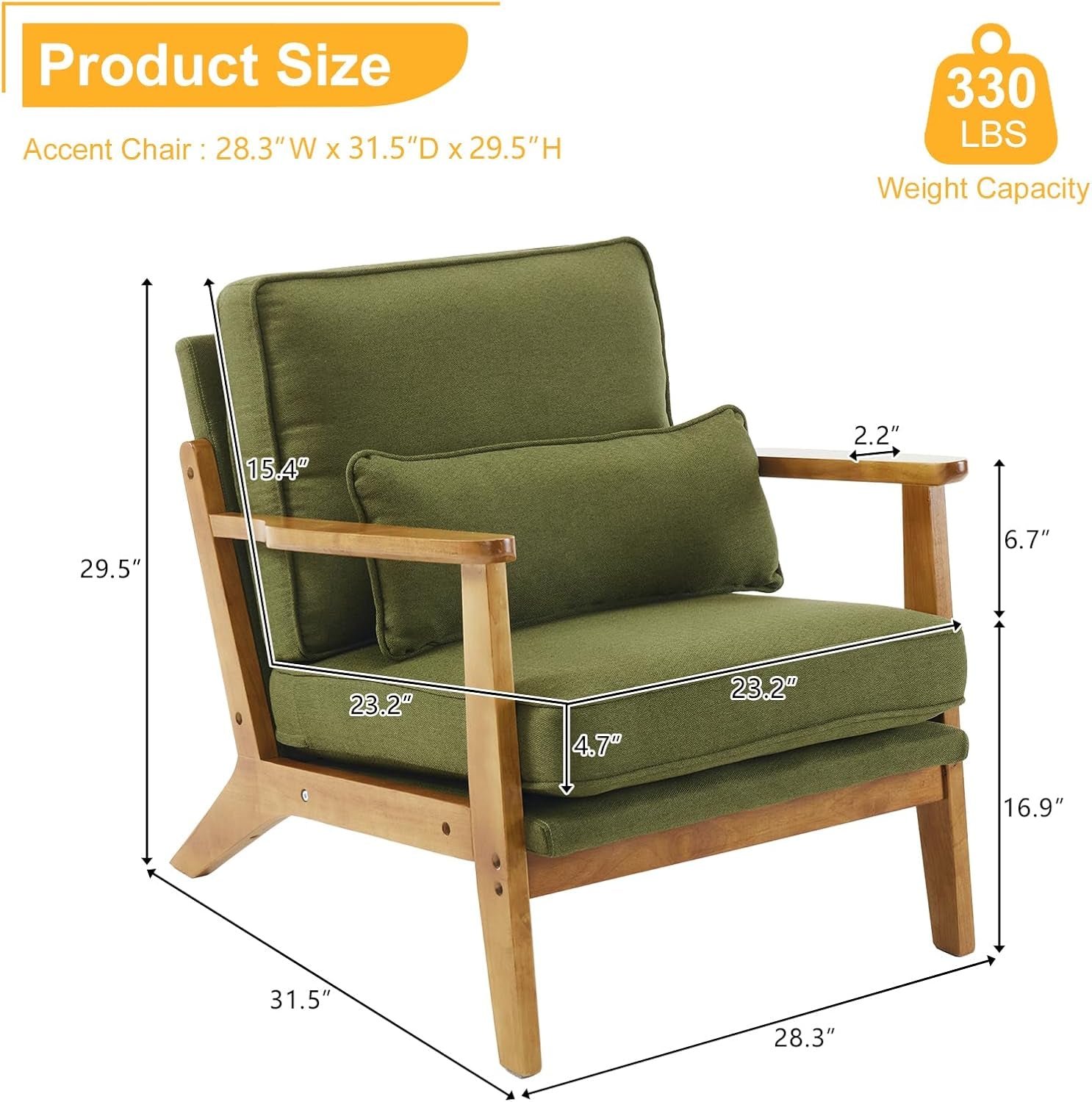 Luxury Upholstered Armchair in Olive