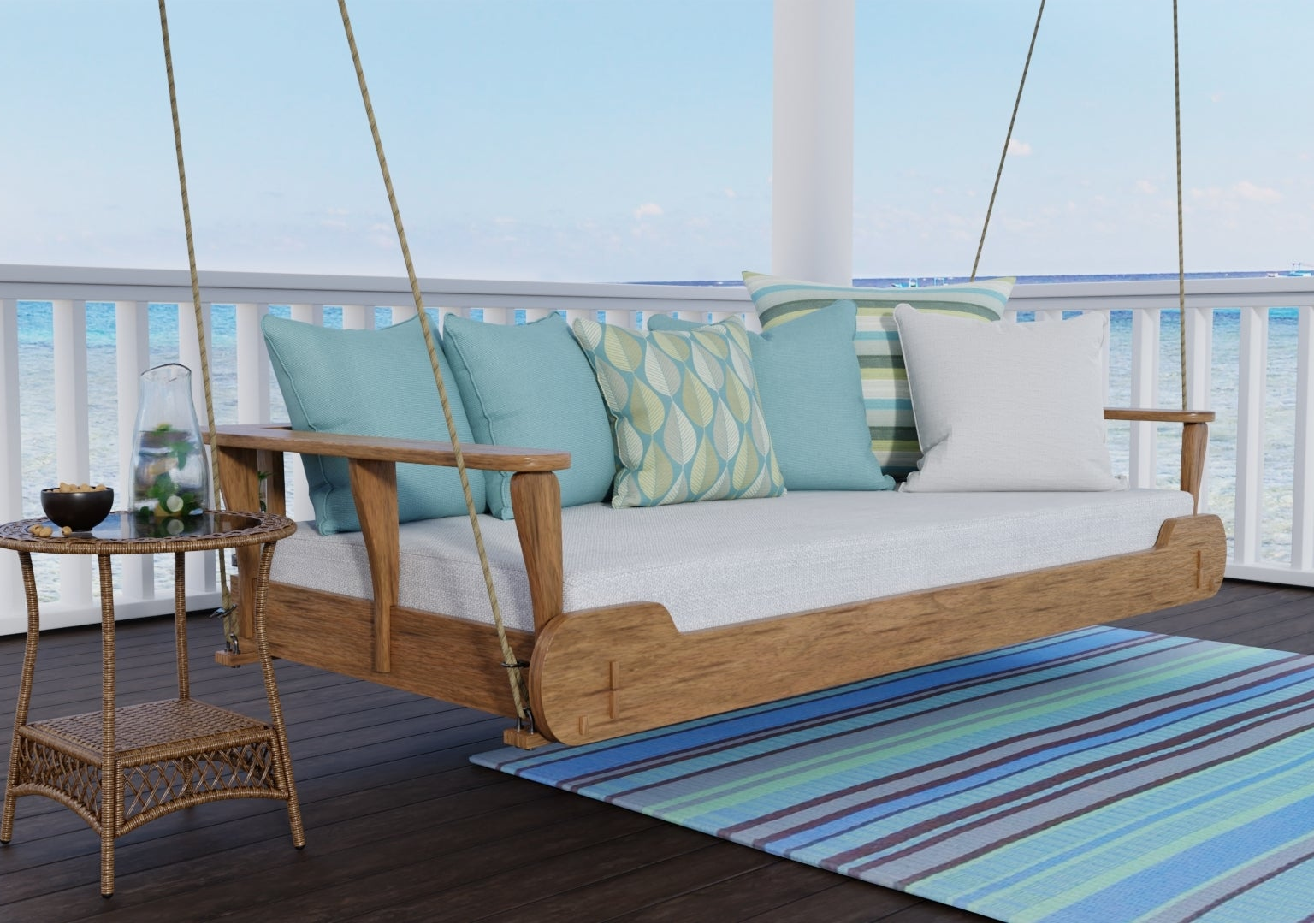 Stripes Grey & Aqua Reversible Outdoor Mat