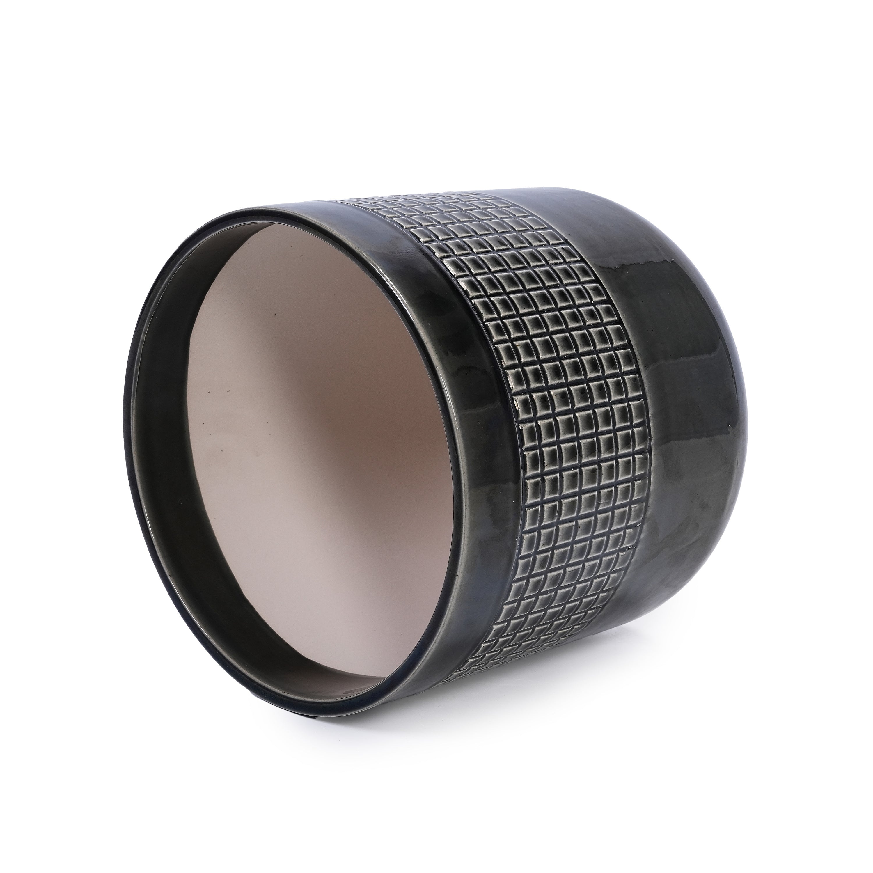 Set of 3 Black Grid Design Flower Pots