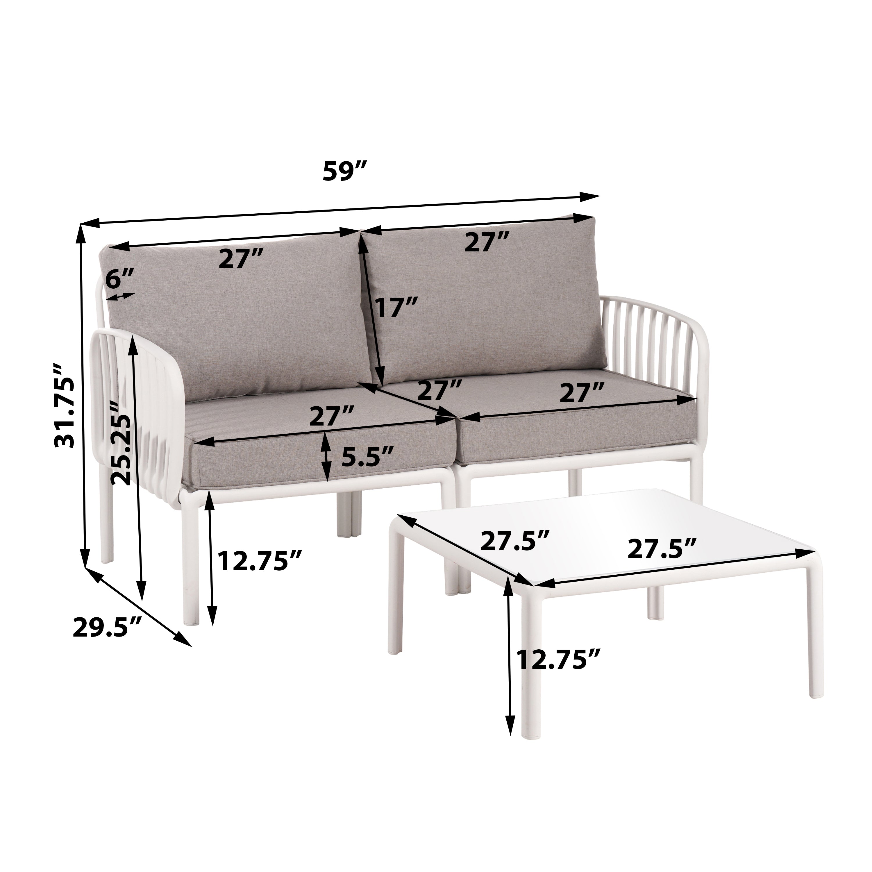 3 Piece Patio Conversation Set - White & Gray