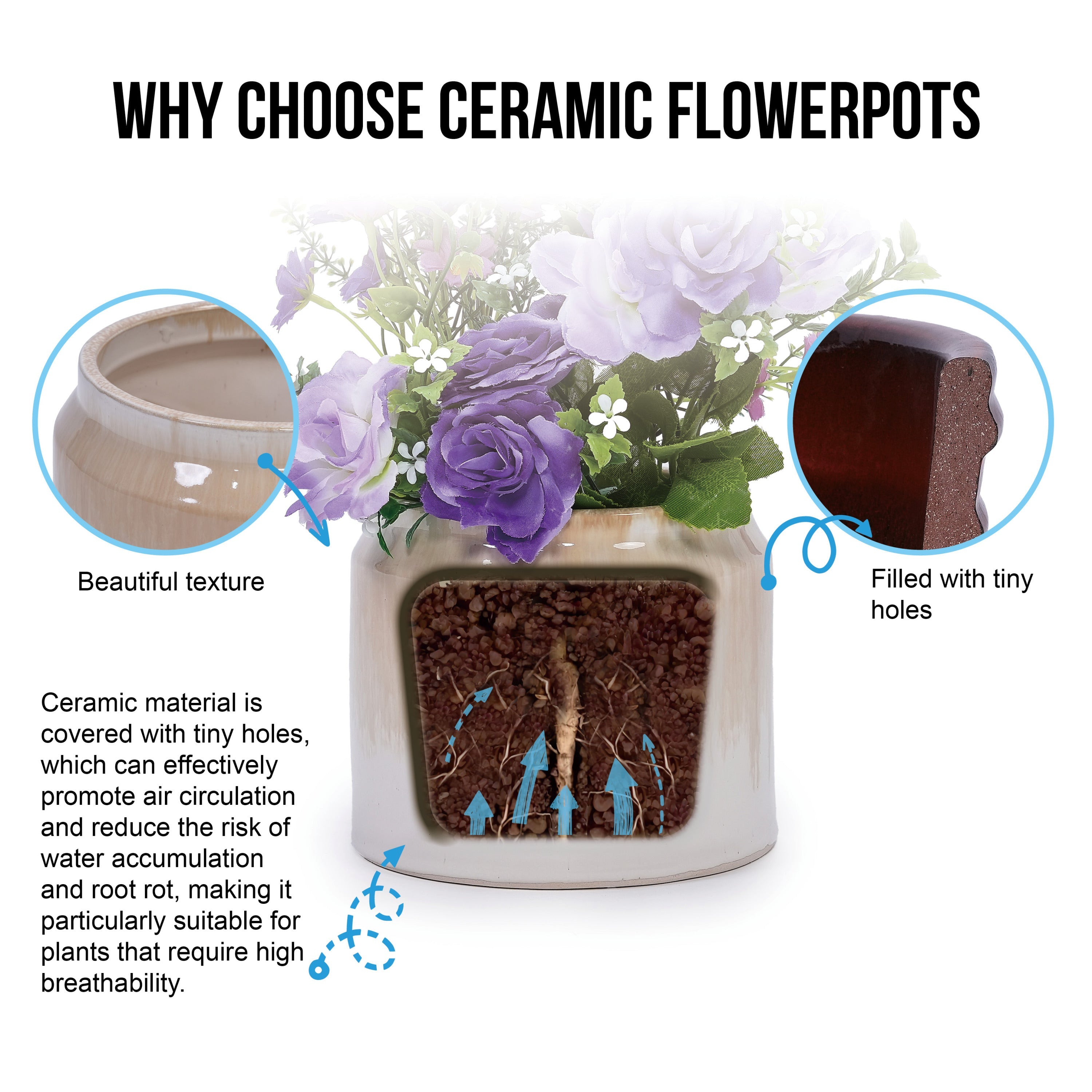 Set of 2 Gradient Ceramic Flowerpots - White/Brown