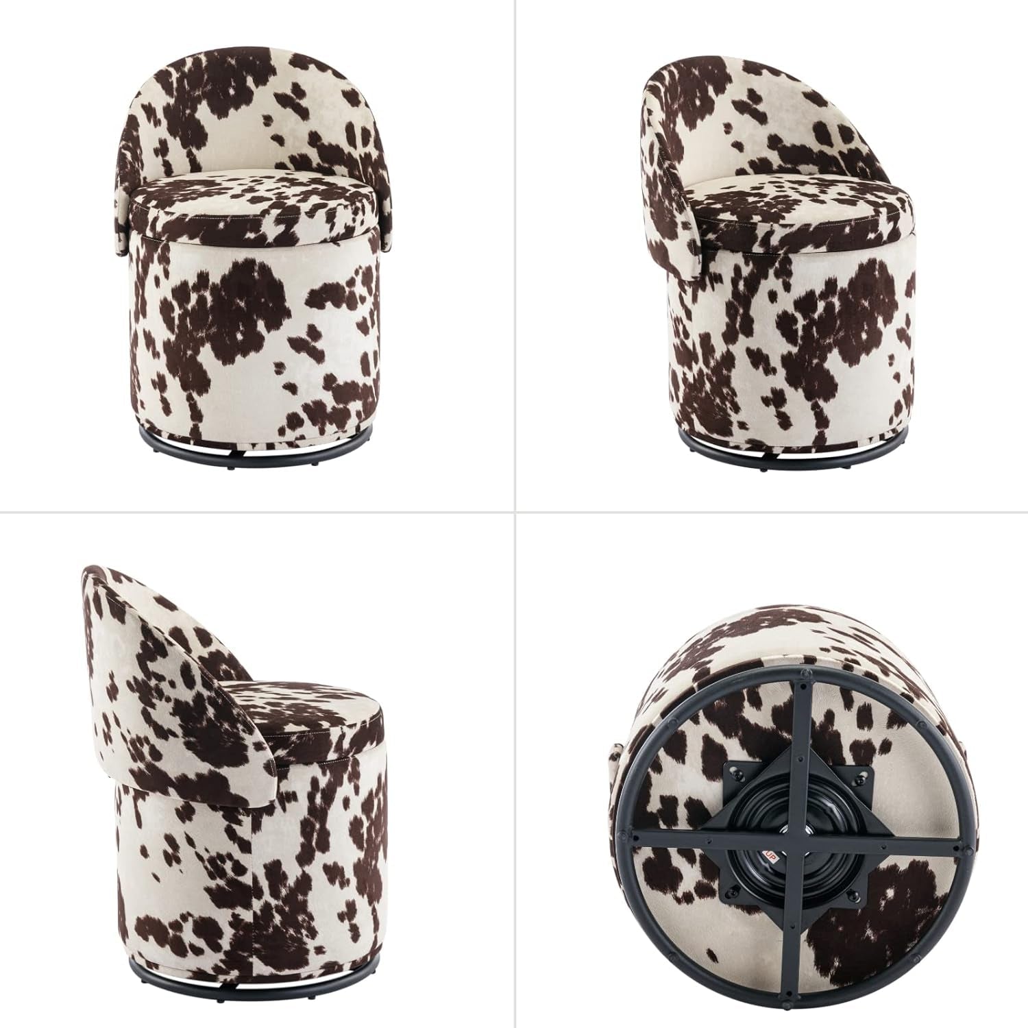 Cow Print Velvet Upholstered Vanity Chair With Storage