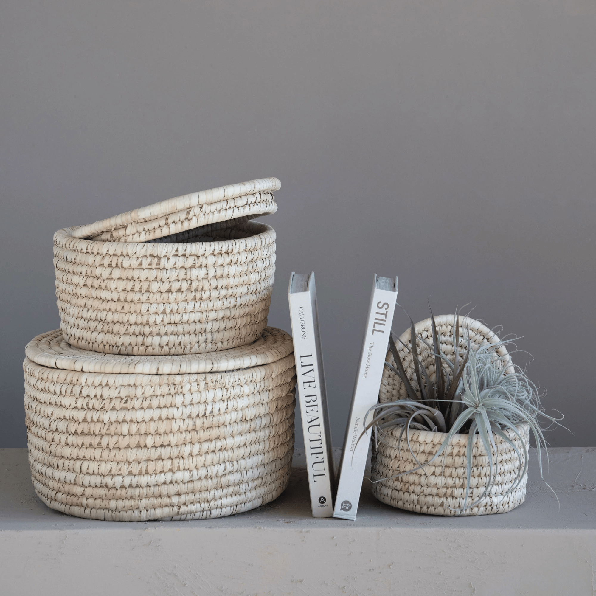Handwoven Storage Baskets with Lids - Set of 3