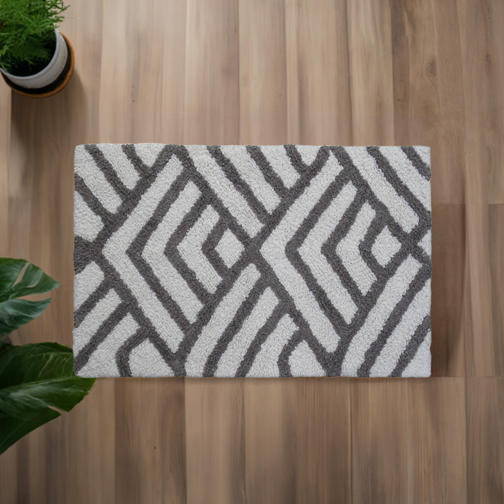 Geometric Bath Rug - Grey/Ivory