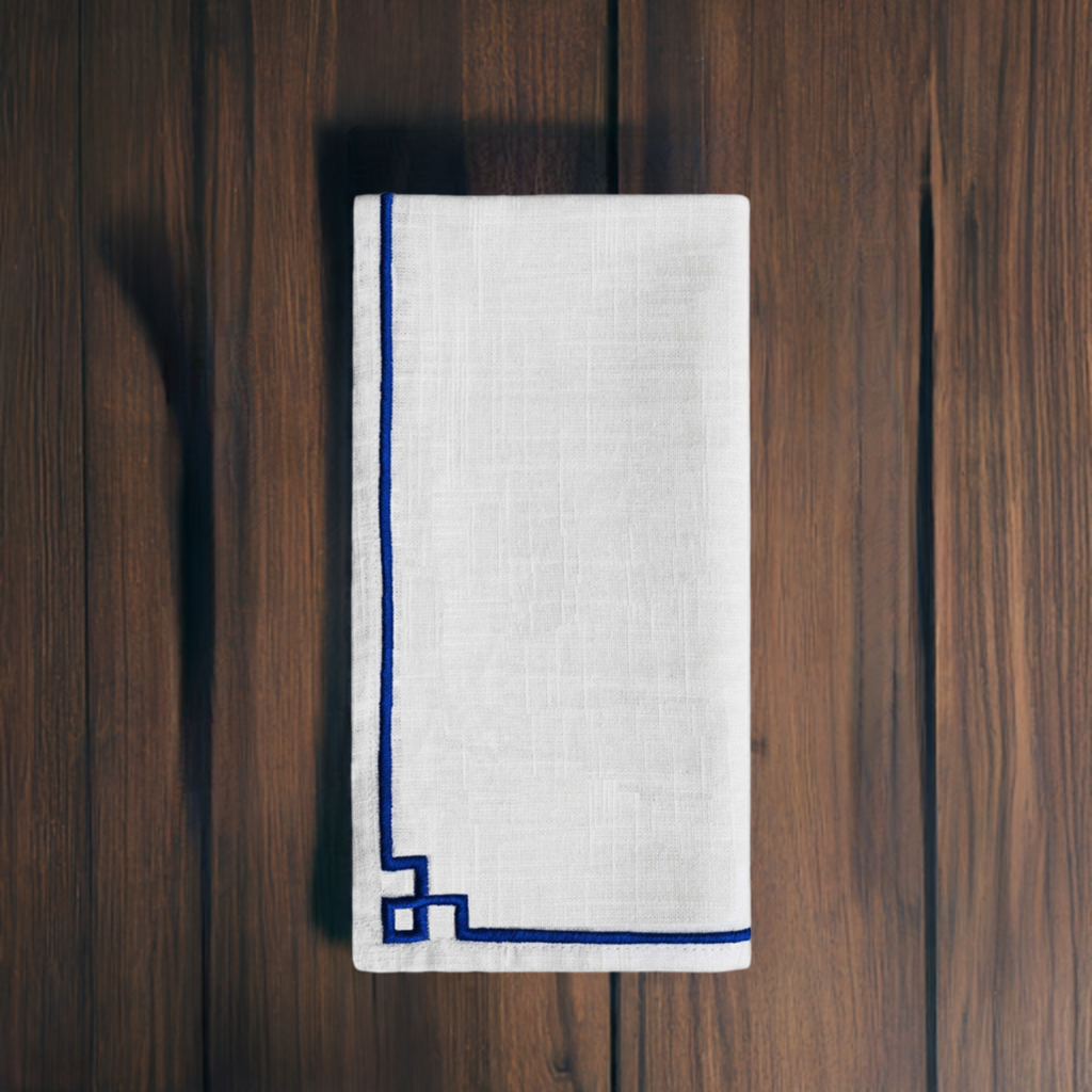 Set of 4 Cloth Napkins with Blue Embroidery