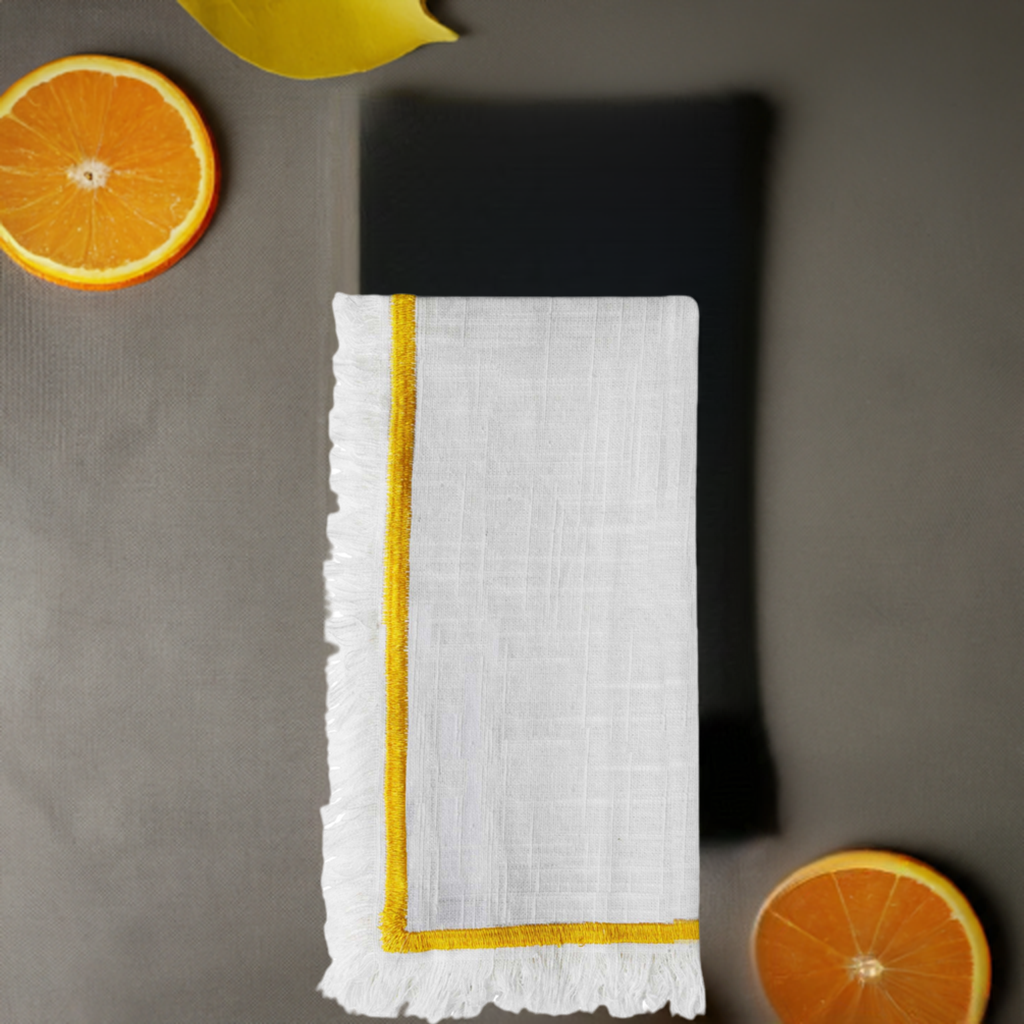 Set of 4 Cloth Napkins with Yellow Embroidery