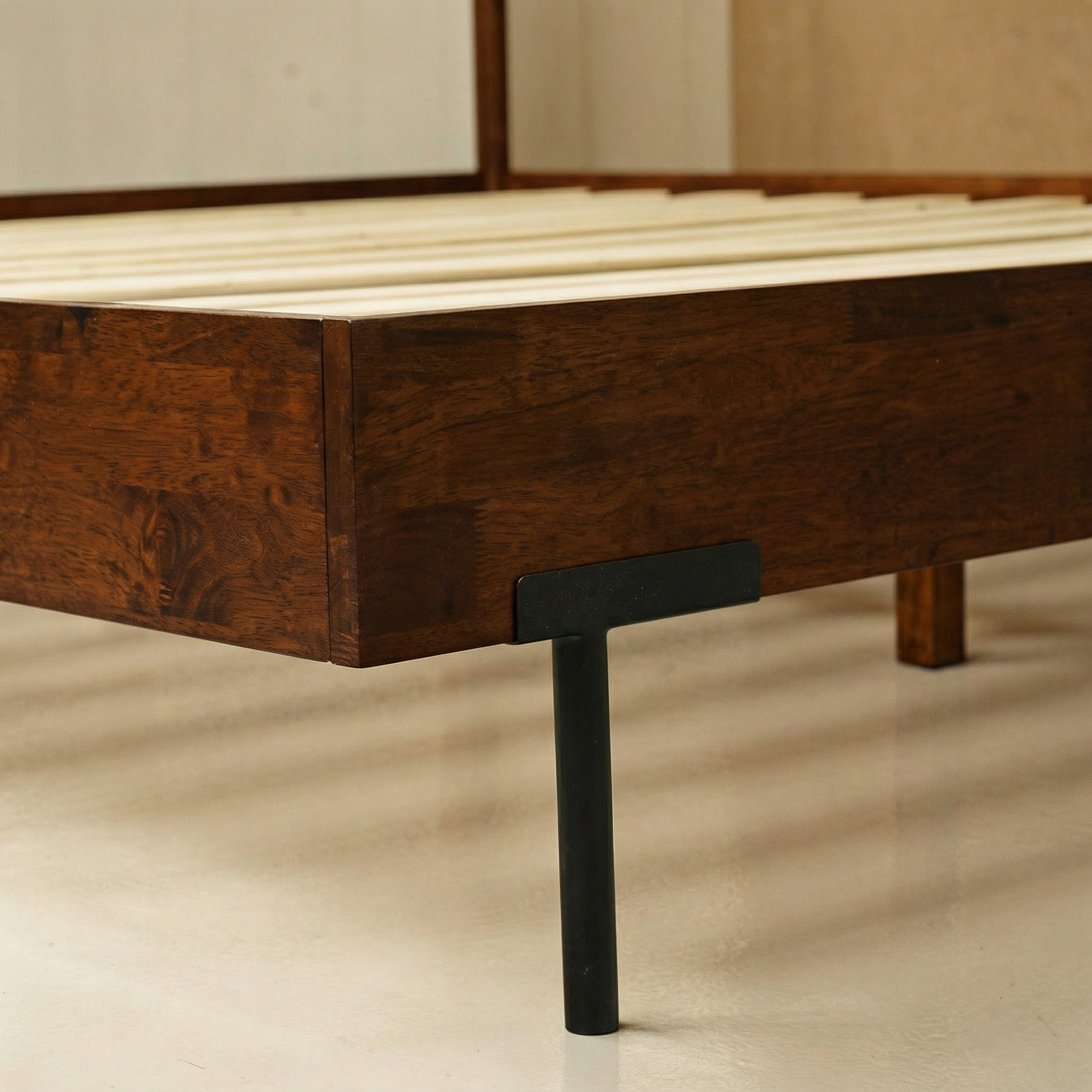 Frida Solid Wood Bed Frame in Caramel or Walnut