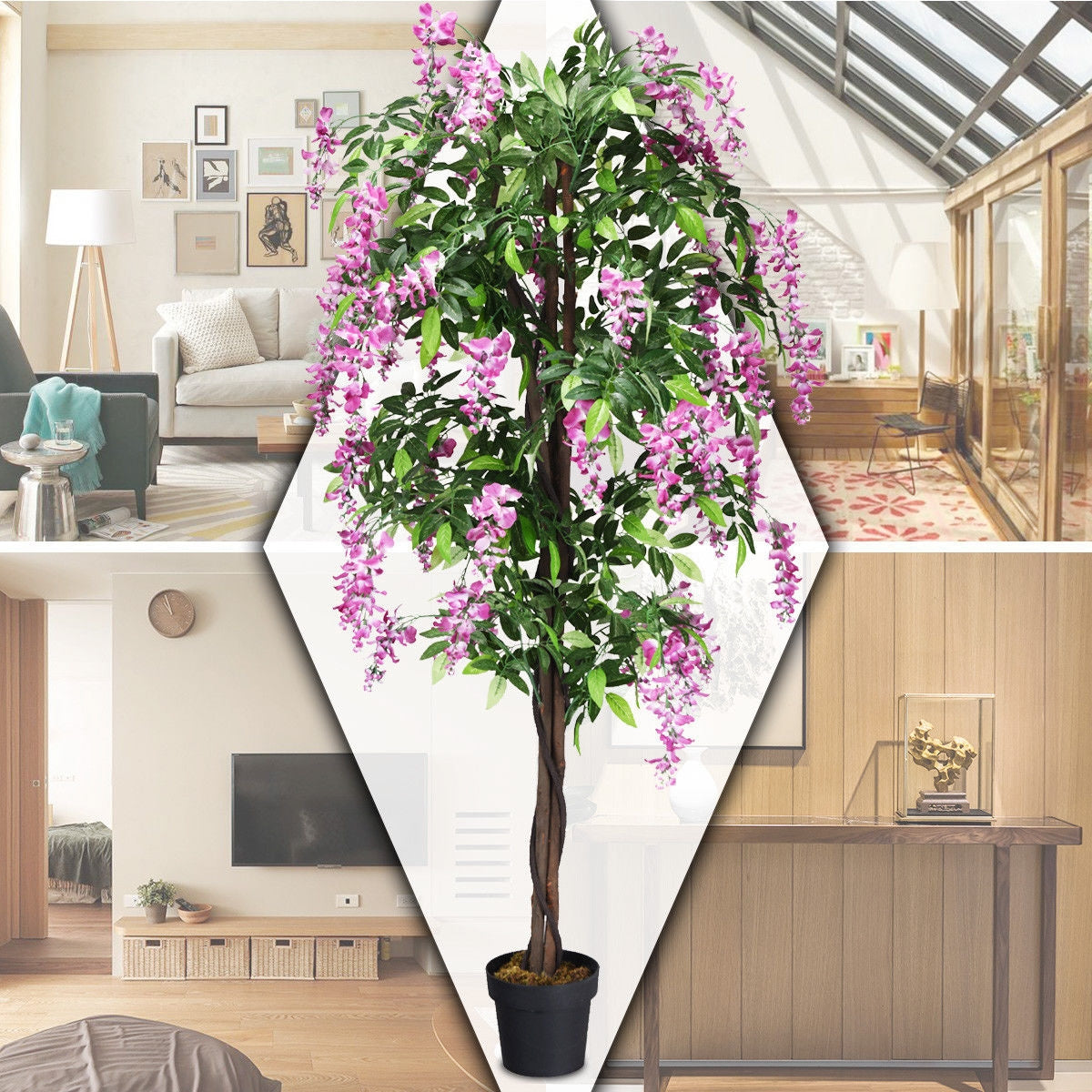 6-Ft Artificial Wisteria Indoor-Outdoor Tree