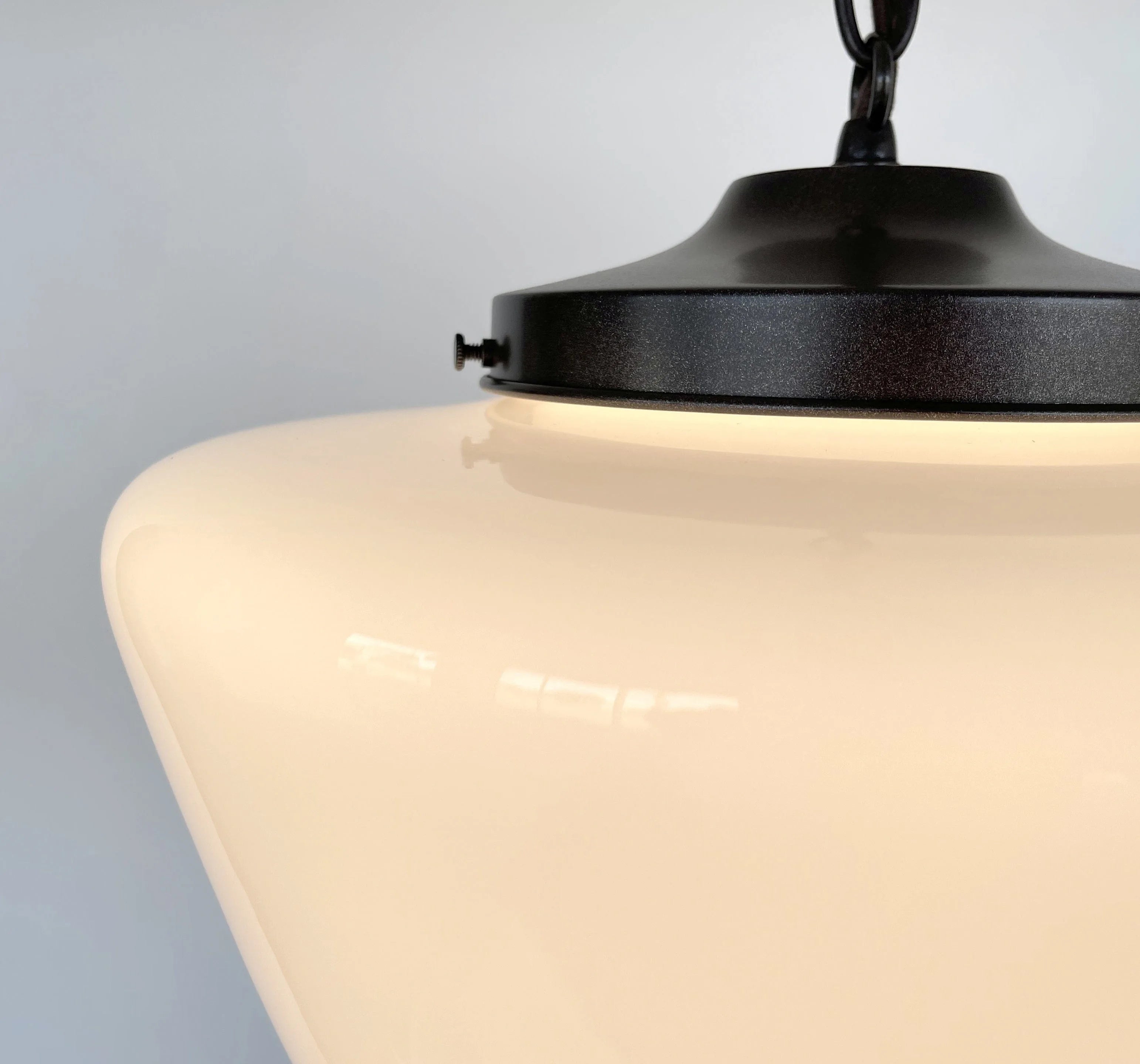Large Antique Milk Glass Schoolhouse Pendant Light - 12"