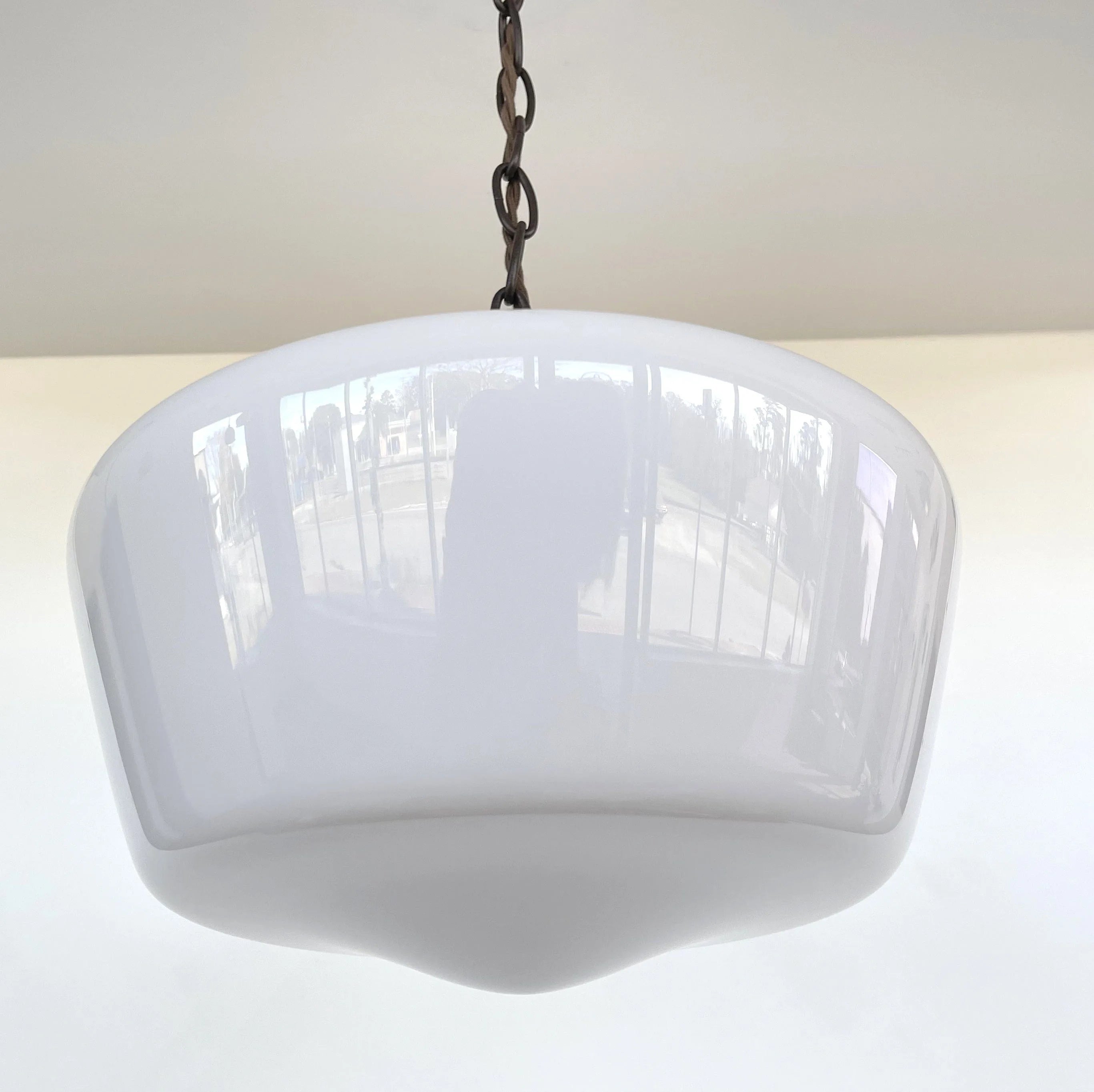 Large Antique Milk Glass Schoolhouse Pendant Light - 12"