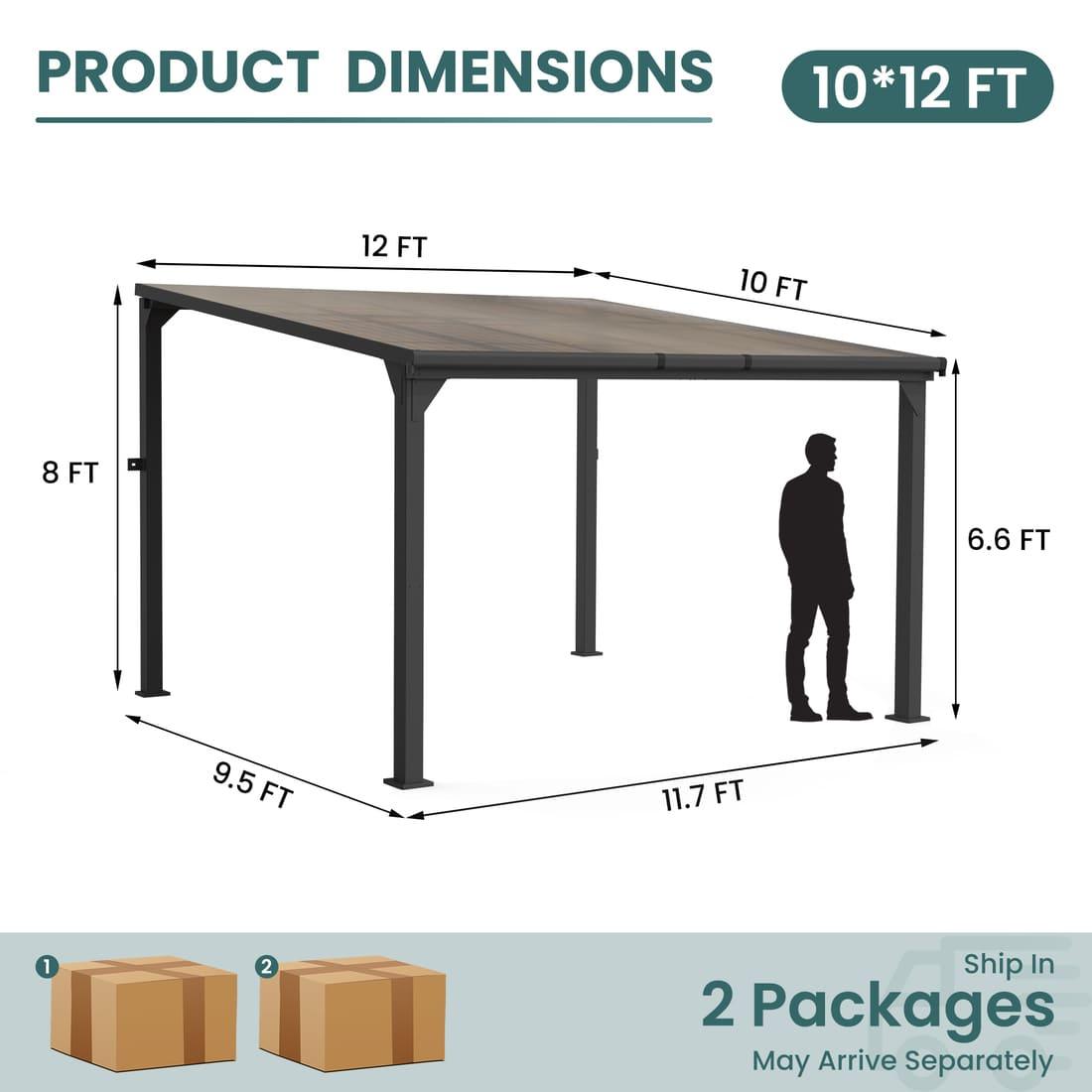 Hardtop Lean-to Pergola with Polycarbonate Roof for Patio or Deck