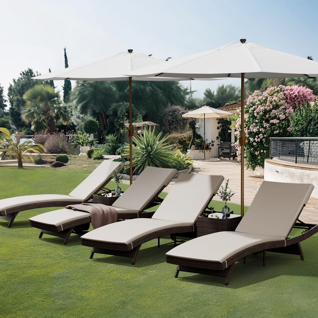 Rattan Chaise Lounge Set - 1 pc, 2 pc, 3 pc, 6 pc