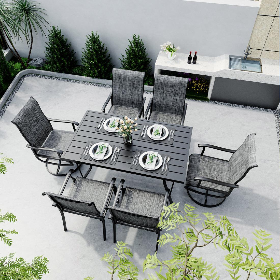 7-Piece Textilene Dining Set with 2 Swivel Chairs & 4 Side Chairs
