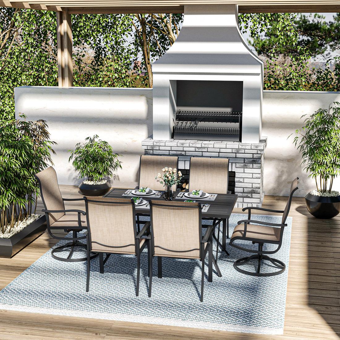 7-Piece Textilene Dining Set with 2 Swivel Chairs & 4 Side Chairs