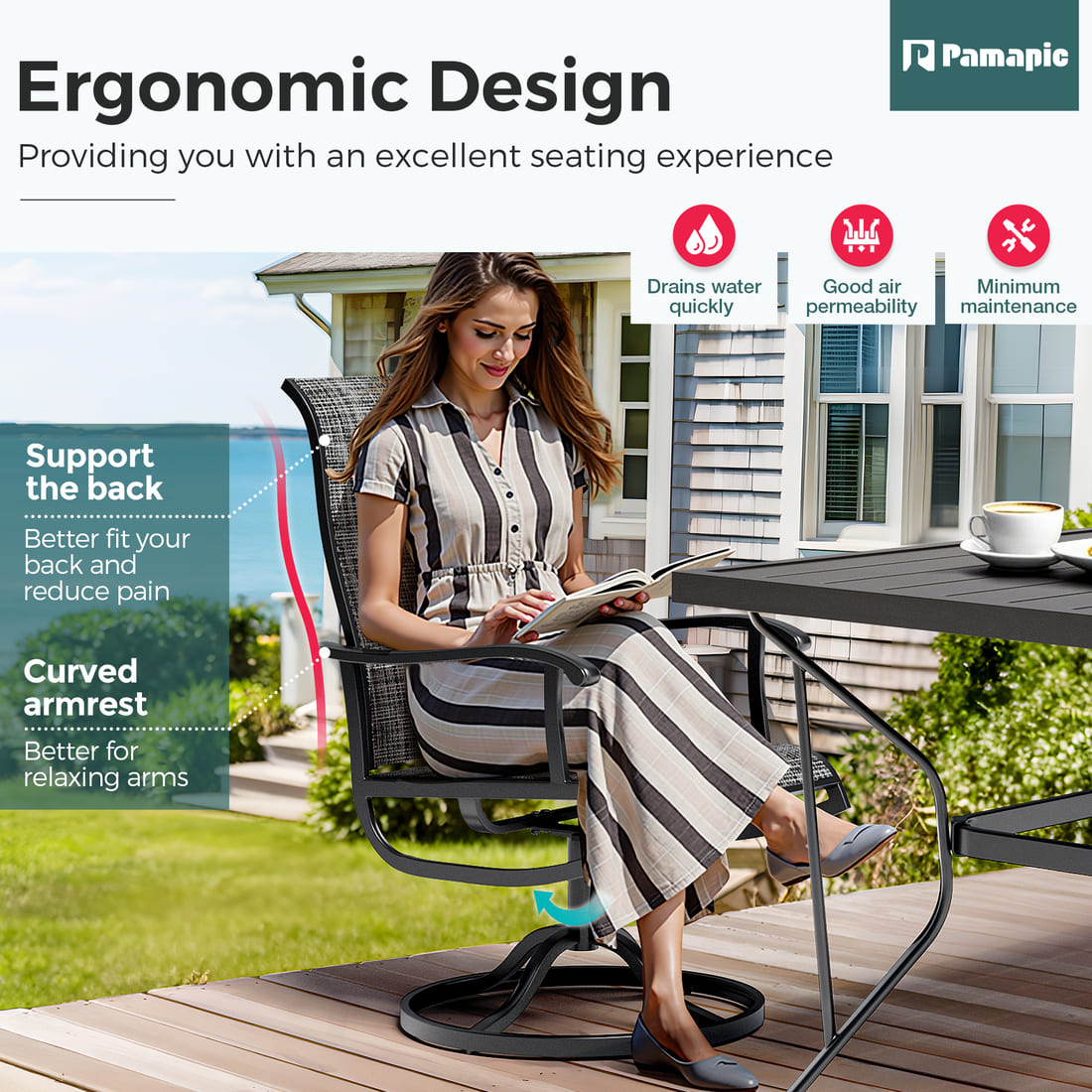 5-Piece Patio Dining Set with 4 Textilene Swivel Chairs