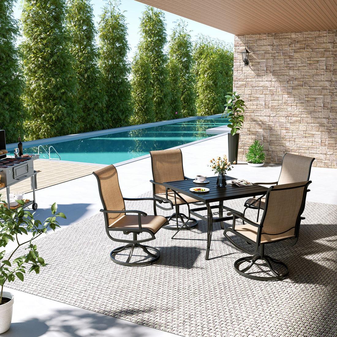 5-Piece Patio Dining Set with 4 Textilene Swivel Chairs