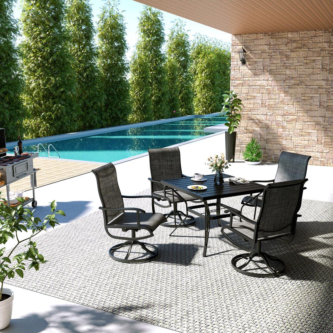 5-Piece Patio Dining Set with 4 Textilene Swivel Chairs