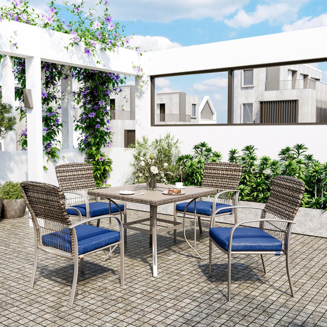 Outdoor Dining Set for 4 with Iron Frame & Rattan Backrest - 4 Colors