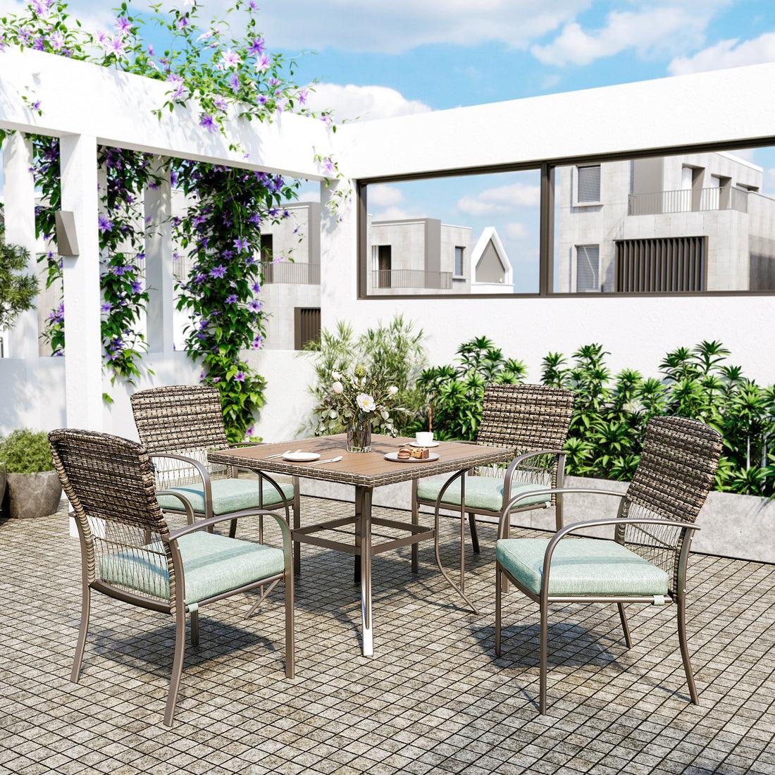 Outdoor Dining Set for 4 with Iron Frame & Rattan Backrest - 4 Colors