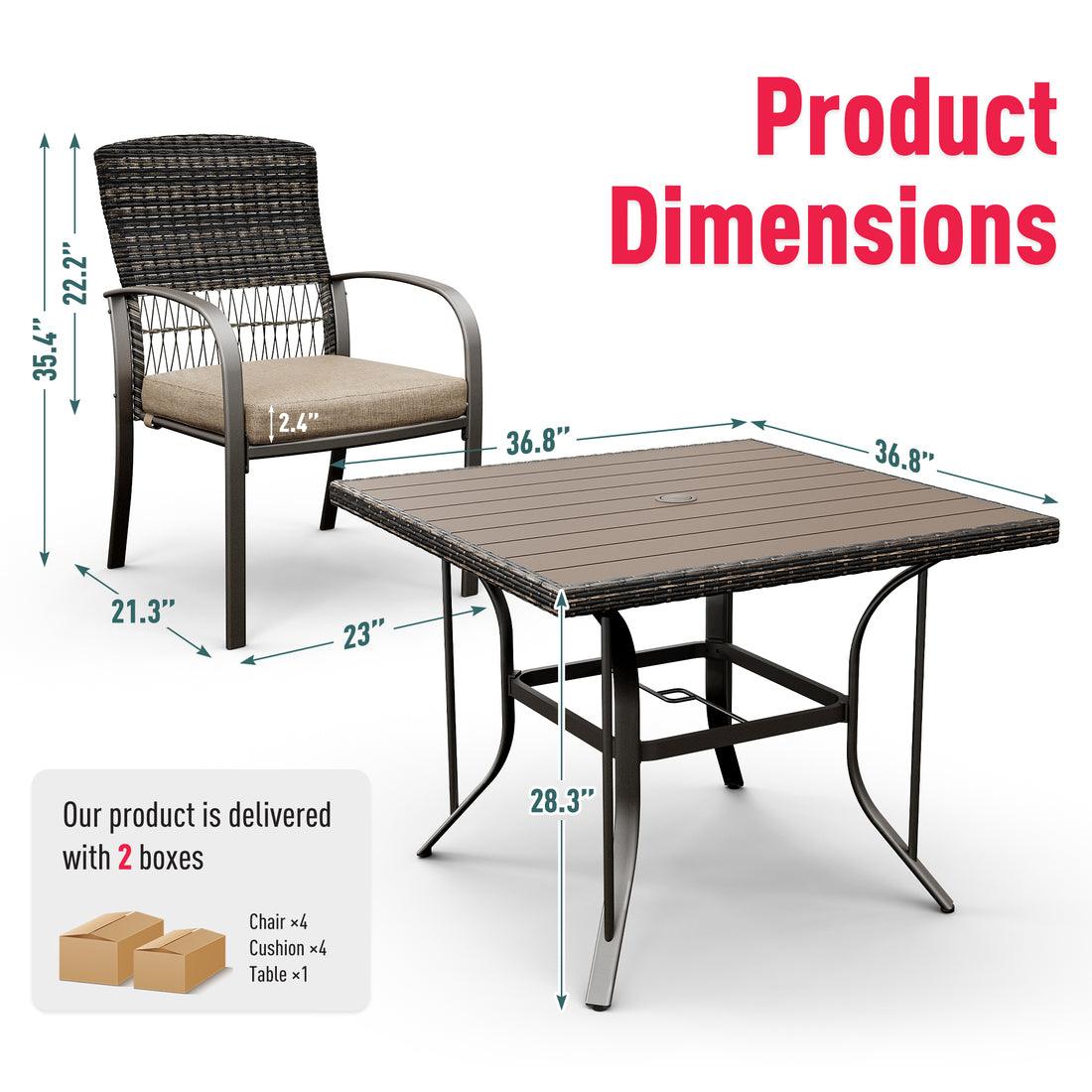 Outdoor Dining Set for 4 with Iron Frame & Rattan Backrest - 4 Colors