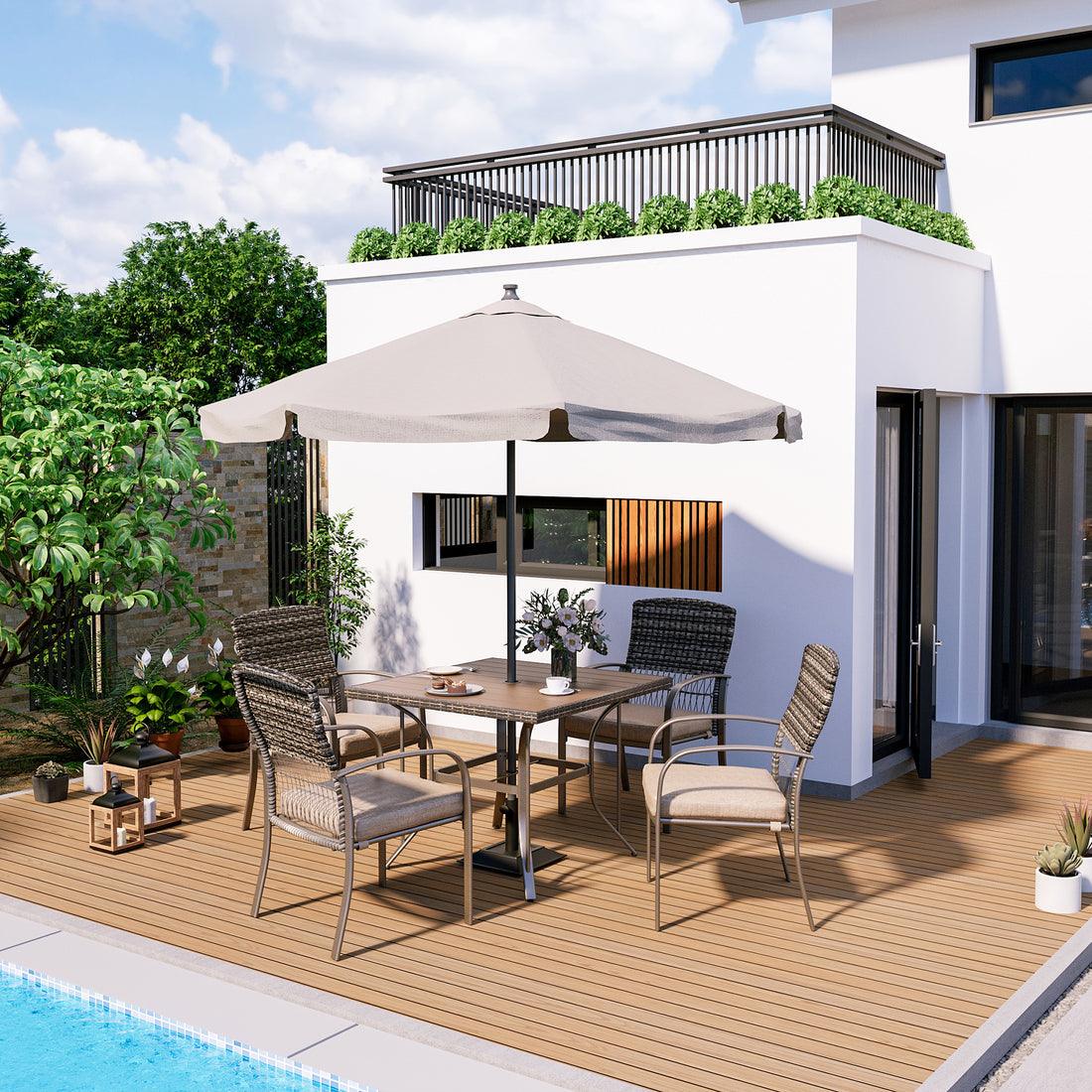 Outdoor Dining Set for 4 with Iron Frame & Rattan Backrest - 4 Colors