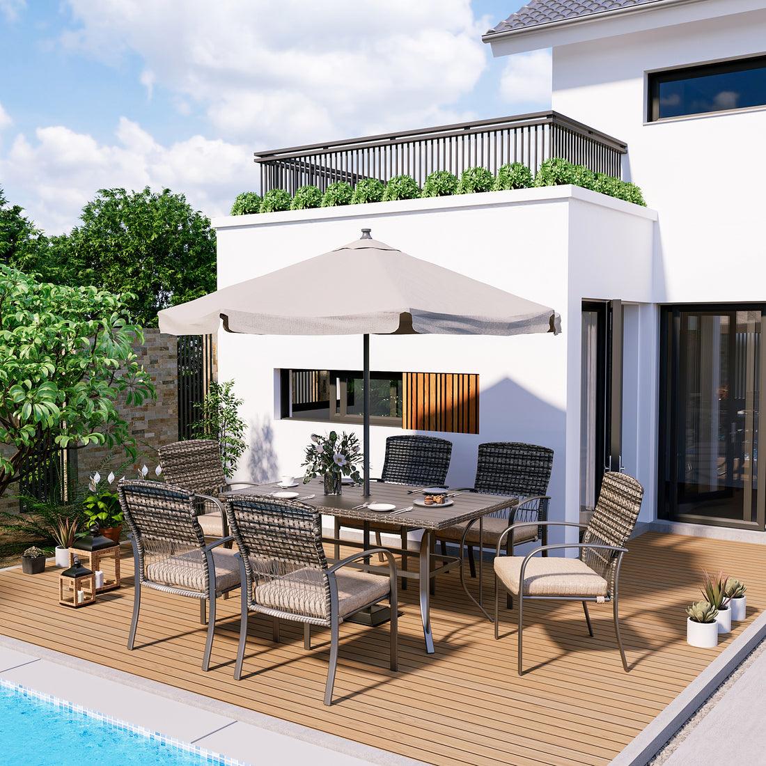 7 pc Metal Outdoor Dining Set - Iron Tabletop + 6 Chairs with Removable Cushions