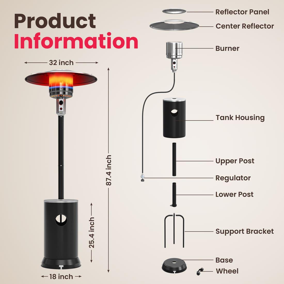 Propane Patio Heater with Table Design & Wheels - 3 Colors