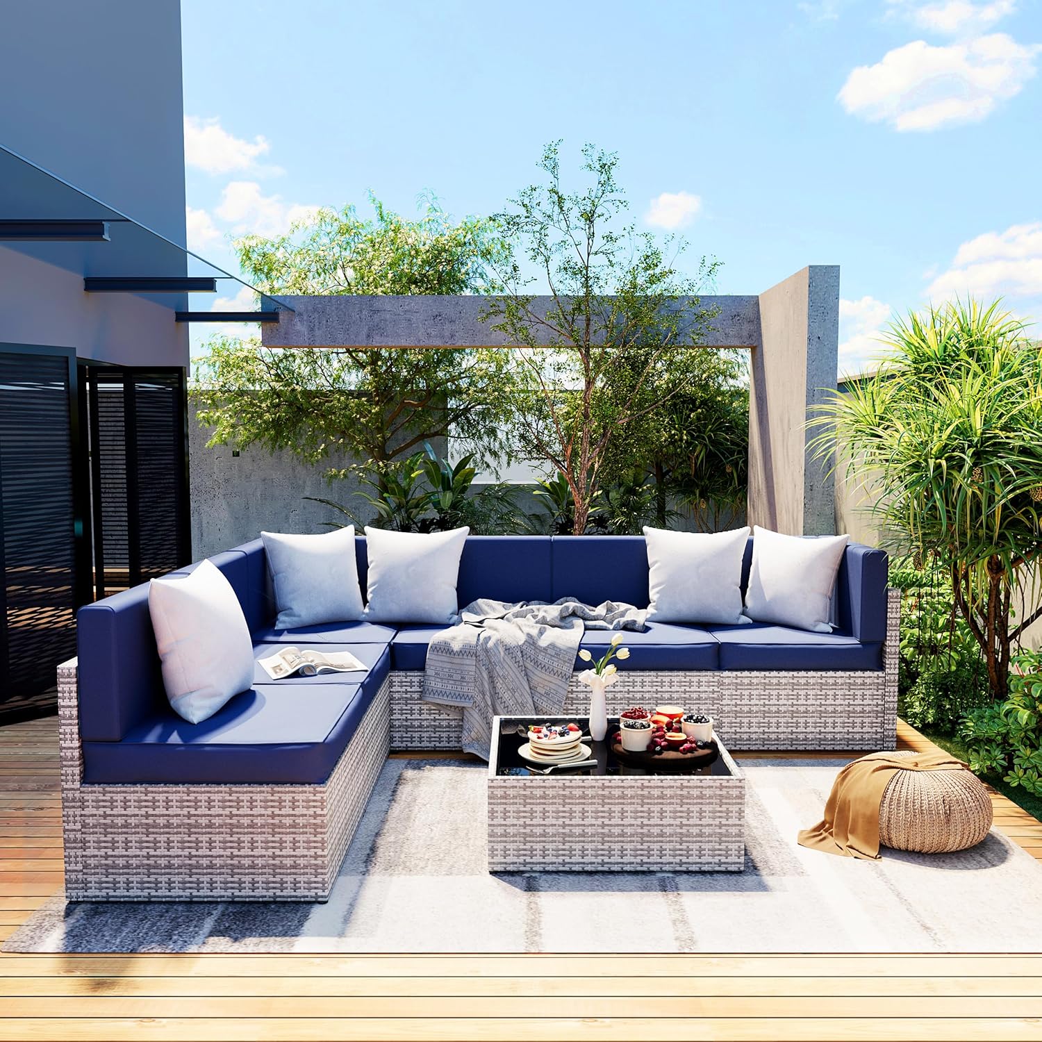 Rattan Outdoor Sectional Couch Set (7 Pieces) - 5 Colors