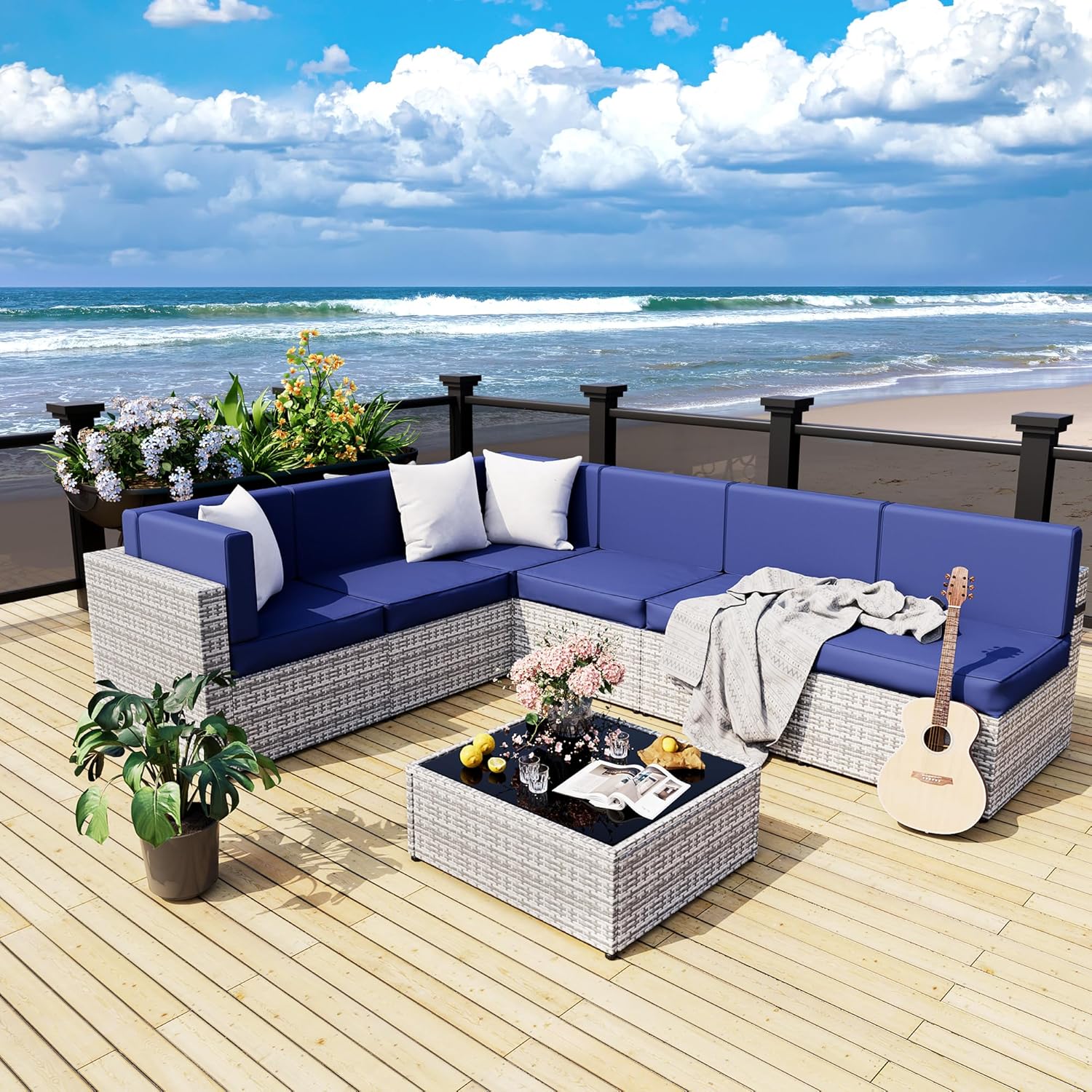 Rattan Outdoor Sectional Couch Set (7 Pieces) - 5 Colors