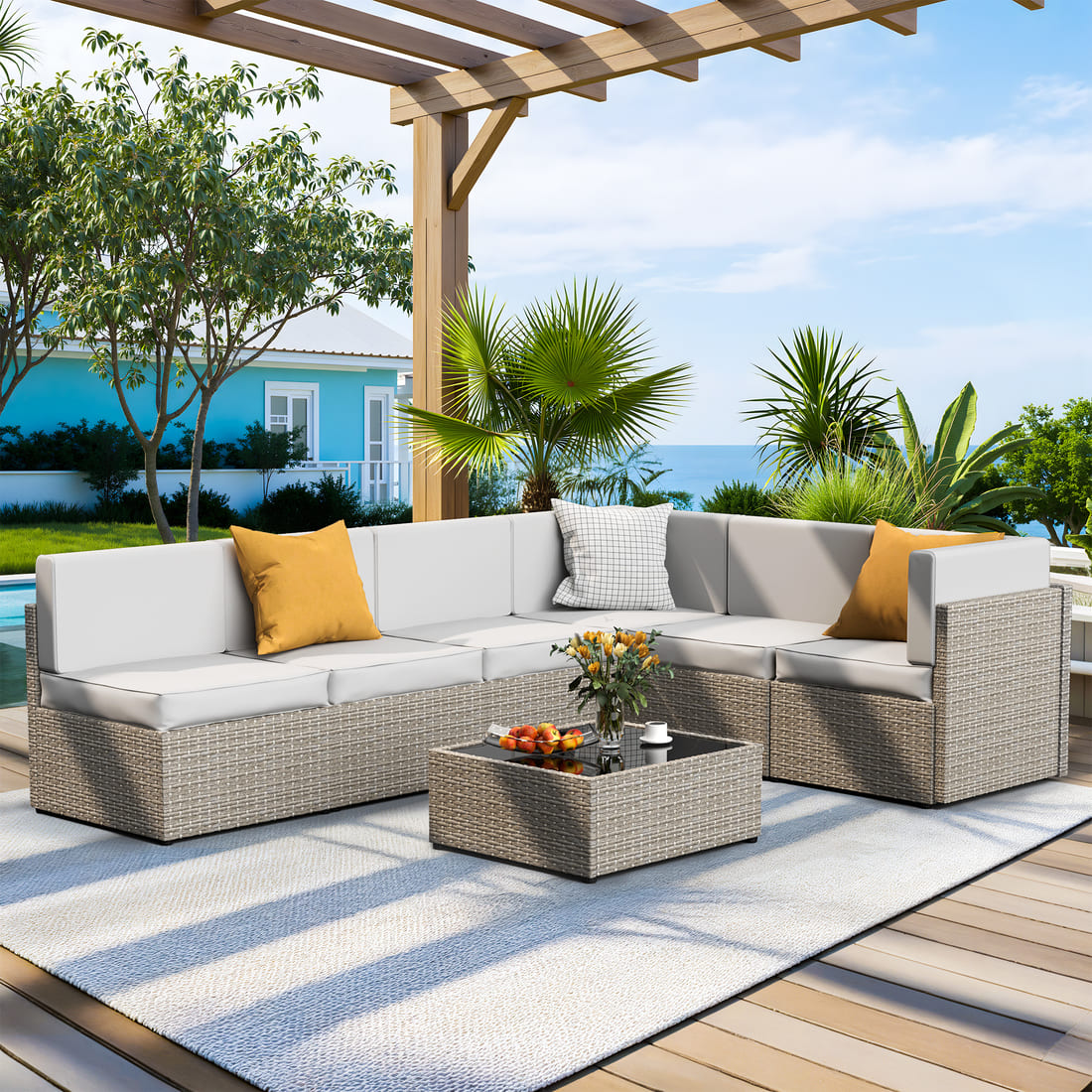 Rattan Outdoor Sectional Couch Set (7 Pieces) - 5 Colors