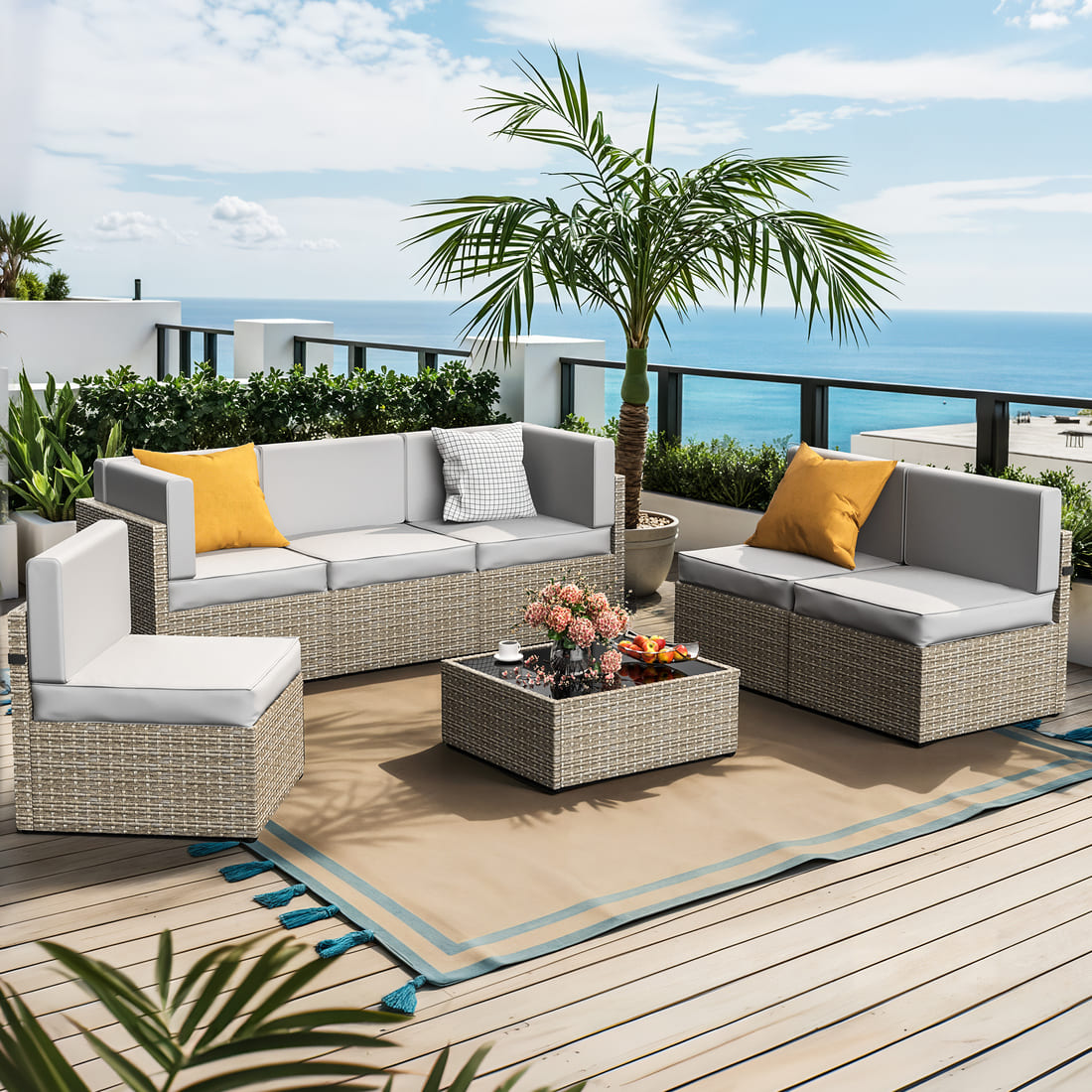 Rattan Outdoor Sectional Couch Set (7 Pieces) - 5 Colors