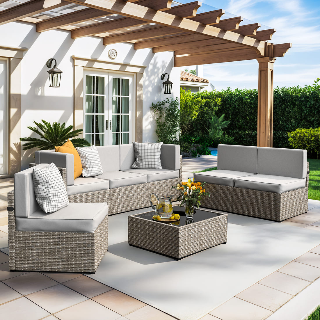 Rattan Outdoor Sectional Couch Set (7 Pieces) - 5 Colors