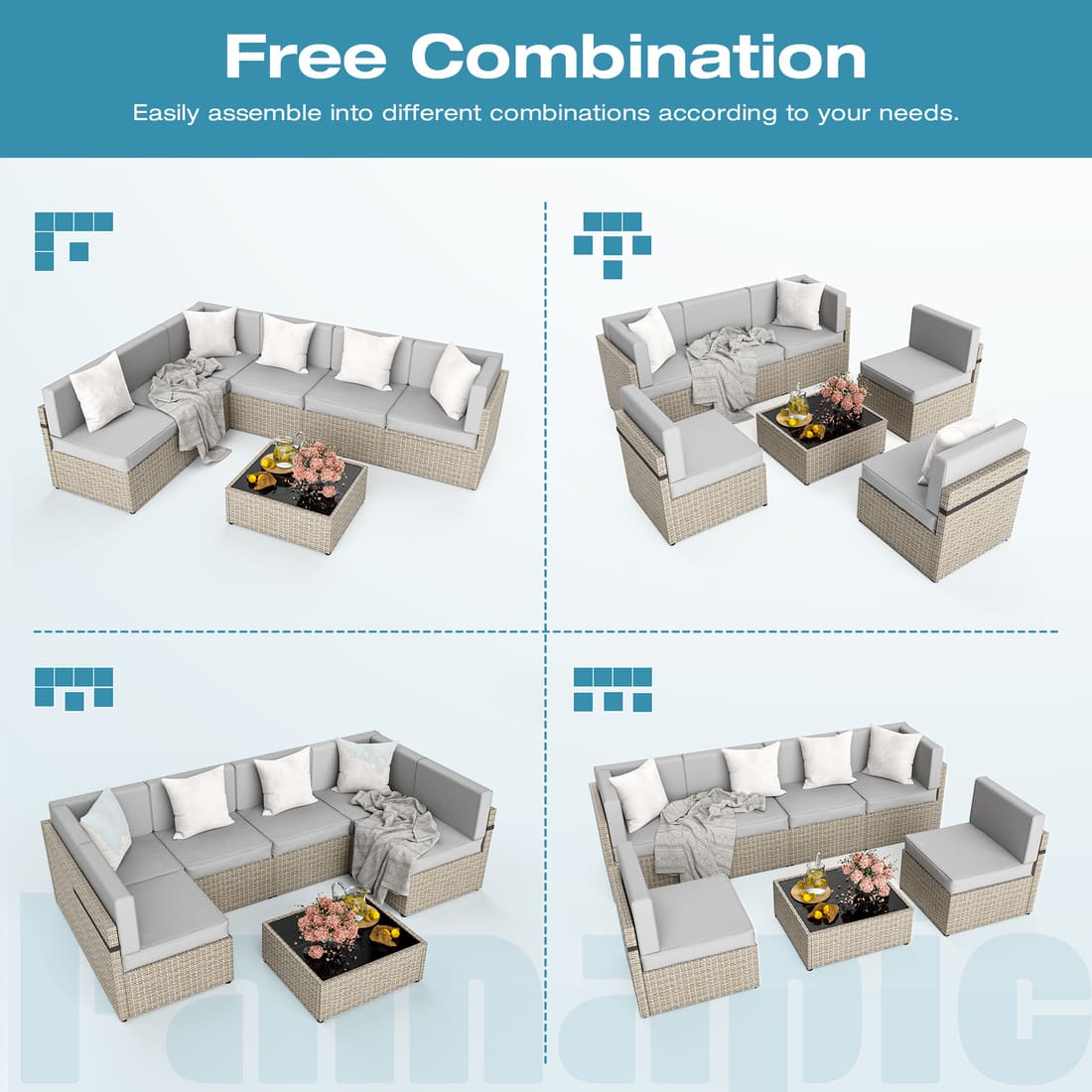 Rattan Outdoor Sectional Couch Set (7 Pieces) - 5 Colors