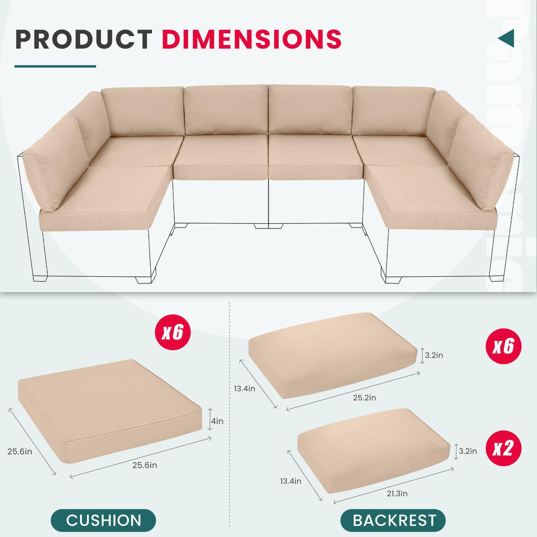 14-Piece Replacement Cushions for Patio Furniture - Waterproof & UV Resistant - 4 Colors