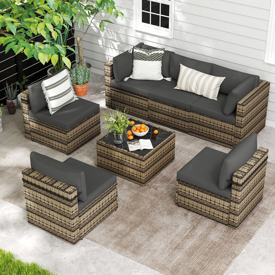 Rattan Outdoor Sectional Couch Set (7 Pieces) - 5 Colors