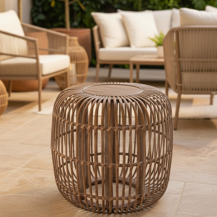 Round Bamboo Accent Table