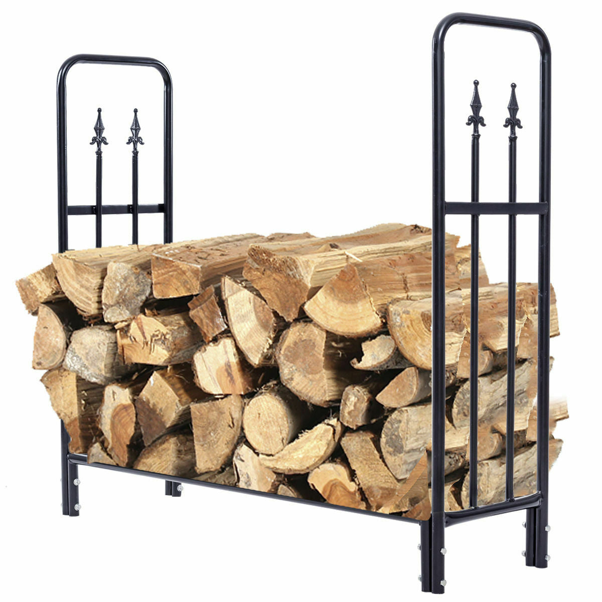 4 Ft Outdoor Heavy Duty Steel Firewood Wood Storage Rack