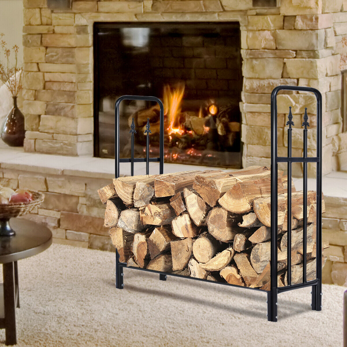 4 Ft Outdoor Heavy Duty Steel Firewood Wood Storage Rack