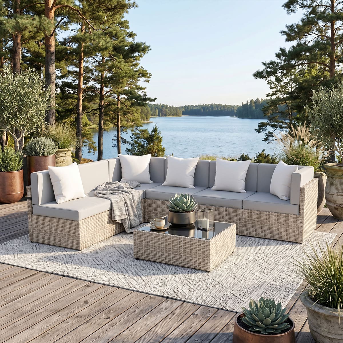 Rattan Outdoor Sectional Couch Set (7 Pieces) - 5 Colors